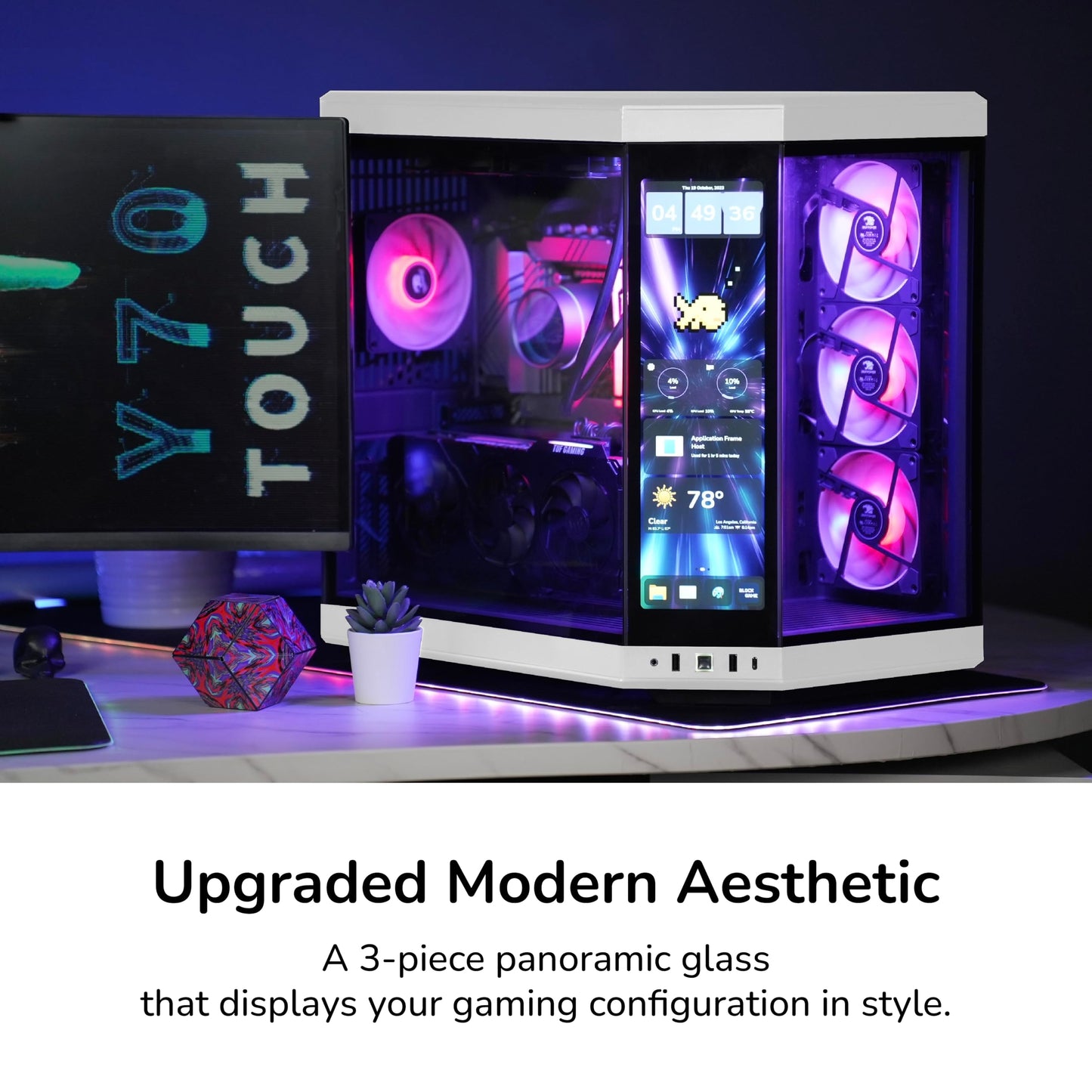 Hyte Y70 Touch Infinite Dual Chamber ATX Mid Tower - Funda estética Moderna con visualización táctil LCD integrada de 2,5 K, Panda/Blanco, CS-HYTE-Y70TTI-WB