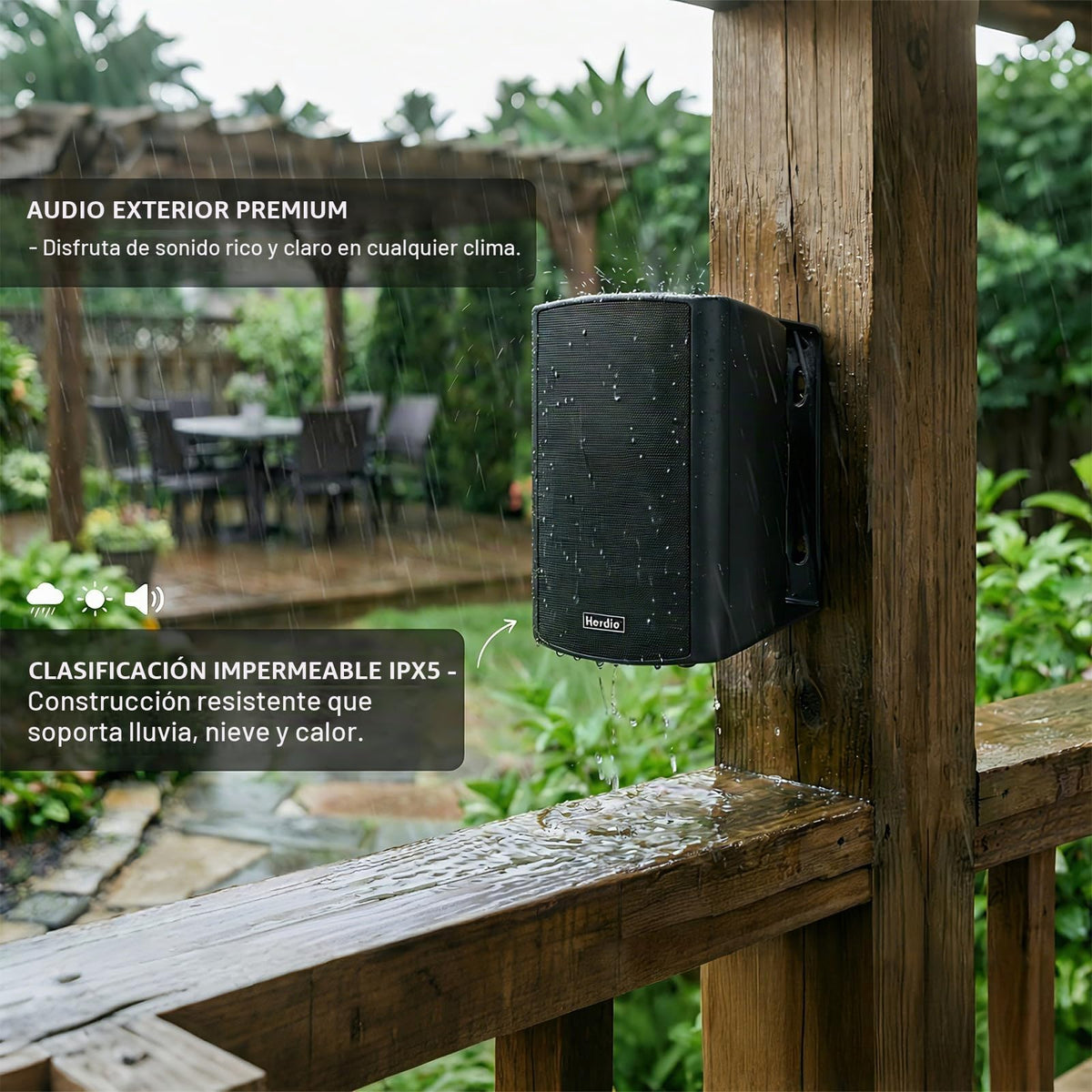 Altavoces de Pared Bluetooth Herdio Negros 6.5" 400W Impermeables con Conexión Inalámbrica Múltiple para Exterior 2 Unidades
