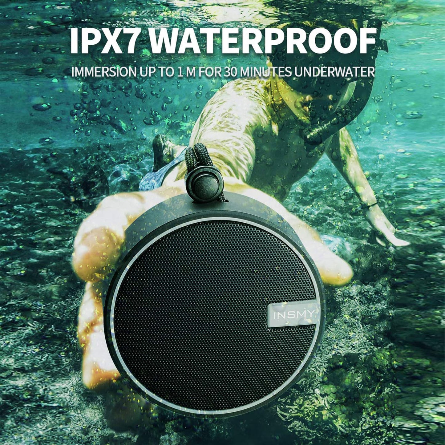 INSMY C12 IPX7 Waterproof Shower Bluetooth Speaker, Portable Small Speaker, Speakers Bluetooth Wireless Loud Clear Sound, Support TF Card Suction Cup for Outdoor Kayak Canoe Beach Pool Gift