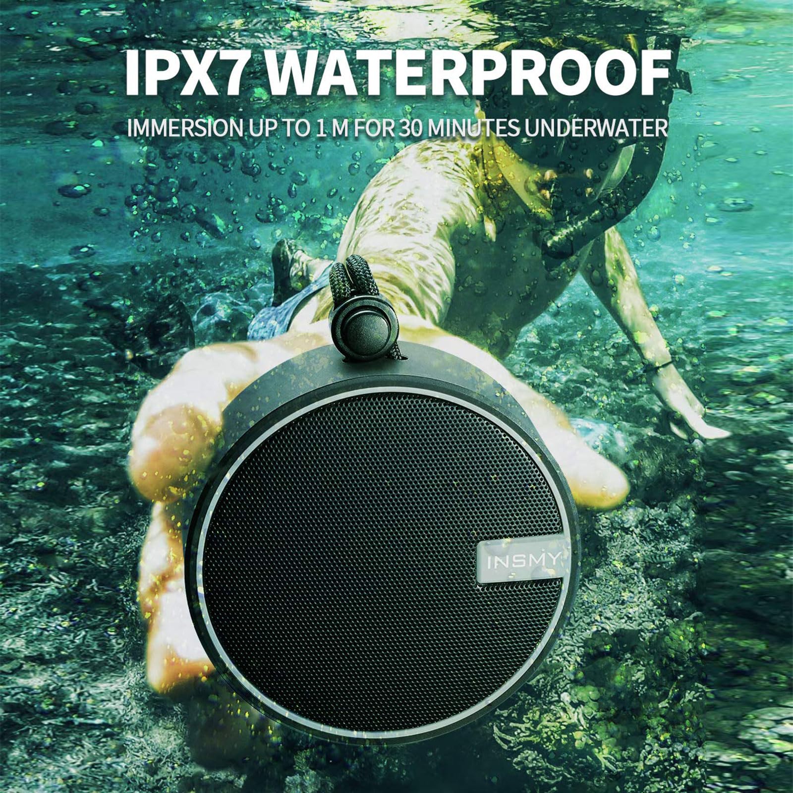 INSMY C12 IPX7 Waterproof Shower Bluetooth Speaker, Portable Small Speaker, Speakers Bluetooth Wireless Loud Clear Sound, Support TF Card Suction Cup for Outdoor Kayak Canoe Beach Pool Gift