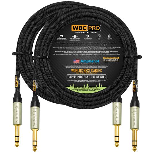 Cable de Audio WBC-PRO Negro Ultra Silencioso 6,35 mm con Conectores de Oro y Chaqueta Tweed, 20 Pies