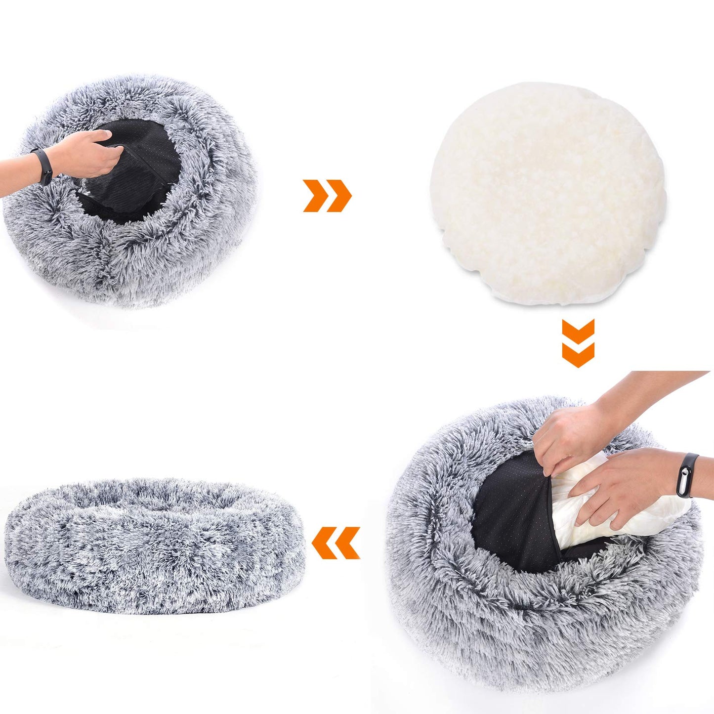 Feandrea Cama de Perros, Cama para Mascotas, Diámetro de 50 cm, Cojín Central Extraíble y Lavable, Alfombra de Felpa, Gris Ombré MPGW037G01