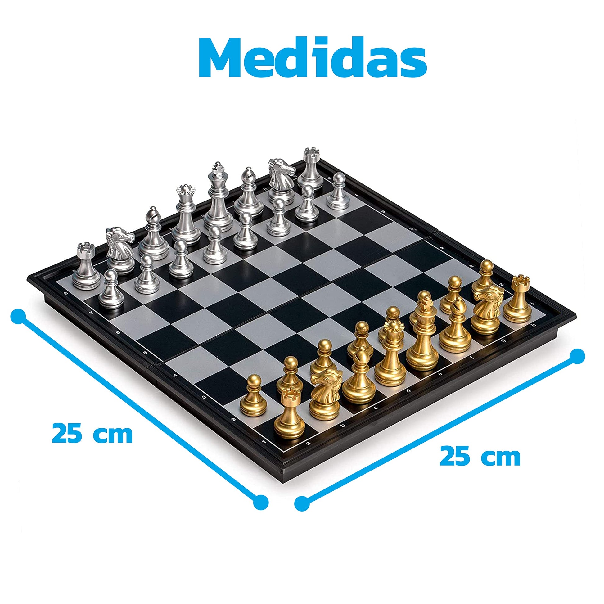 Bluelander Ajedrez Profesional, Magnético, Tablero Plegable, Diseño Clásico de Lujo, Portátil 25cm x 25cm Abierto (25cm x 12.5cm Cerrado), Juego de Mesa Portátil y Educativo (Dorado y Plateado)