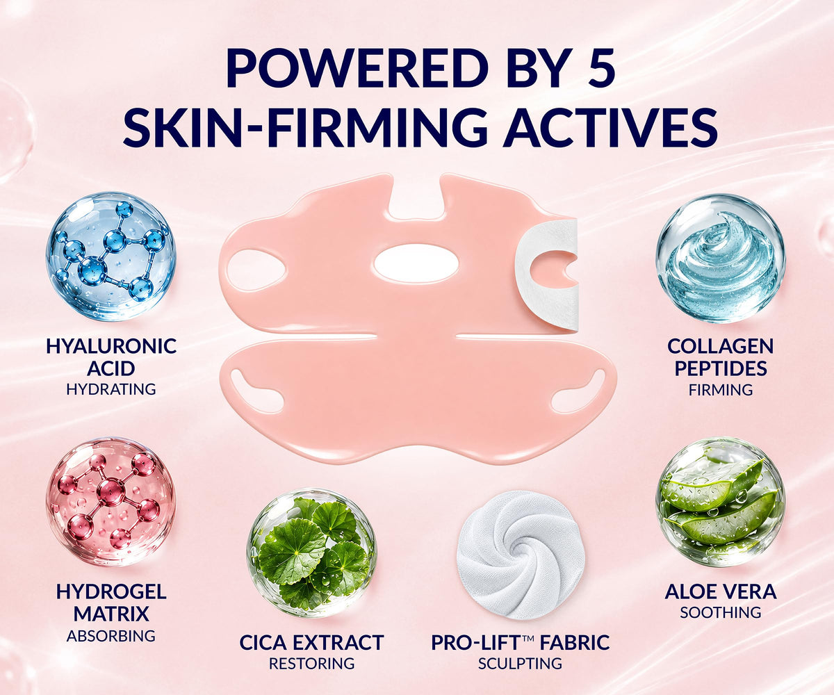 Stylia Mascarilla facial de colágeno MaxiLift V-Line Lifting - Doble mentón - Reductor de mandíbula - Mascarilla reafirmante y tensora de cuello con ácido hialurónico y aloe vera - Mentonera para dorm