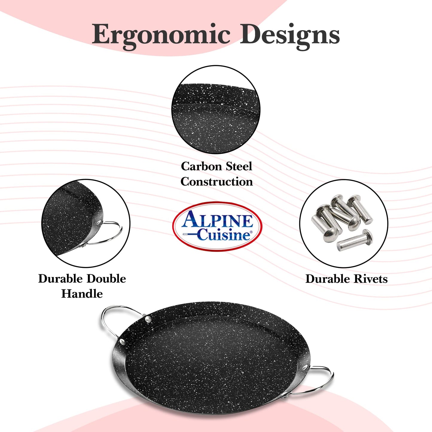 Alpine Cuisine - Plancha redonda Comal de 9.5 pulgadas, plancha negra con doble asa duradera, duradera y resistente Comal para cocinar, calentamiento uniforme