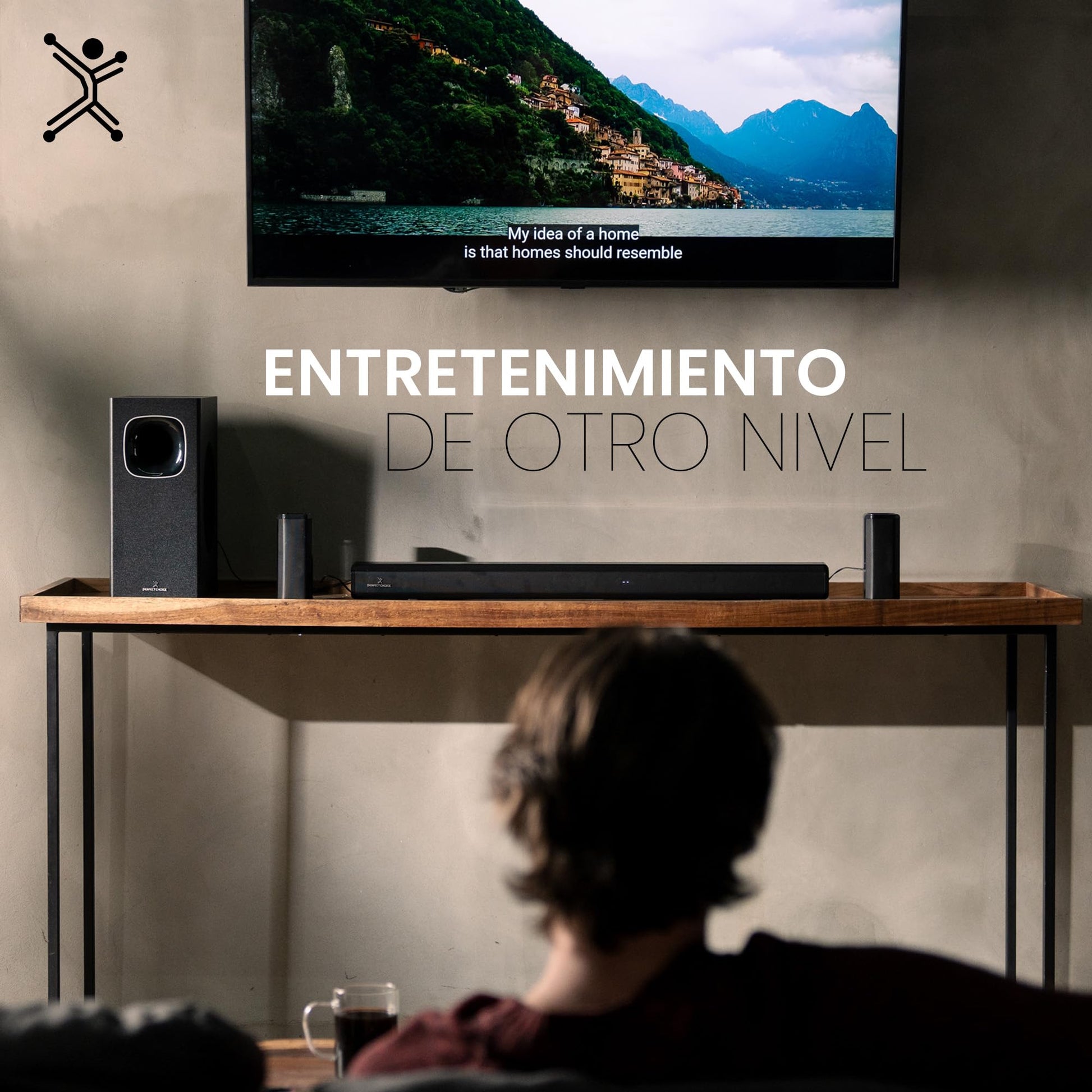 Perfect Choice Teatro en casa con subwoofer Bluetooth Inalambrico Sonido Surround de 5.1 Canales Reproduce Audio de Alta Calidad, Incluye Accesorios para Montaje en Pared Home Cinema