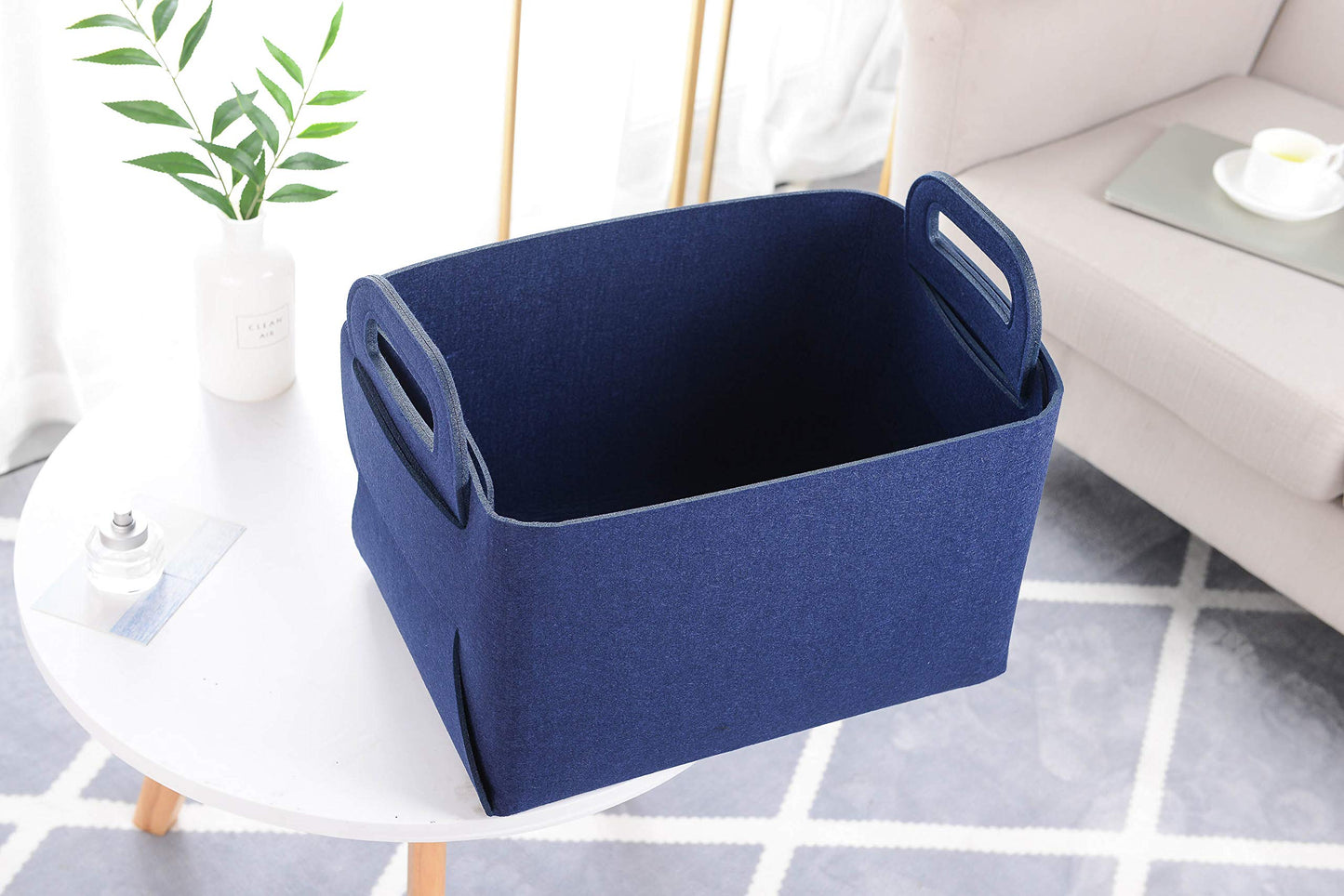 Minoisome - Cesta de almacenamiento de fieltro plegable y conveniente organizador con asas de transporte para oficina, recámara, clóset, bebés, guardería, juguetes, ropa (azul marino, 15.7 pulgadas de