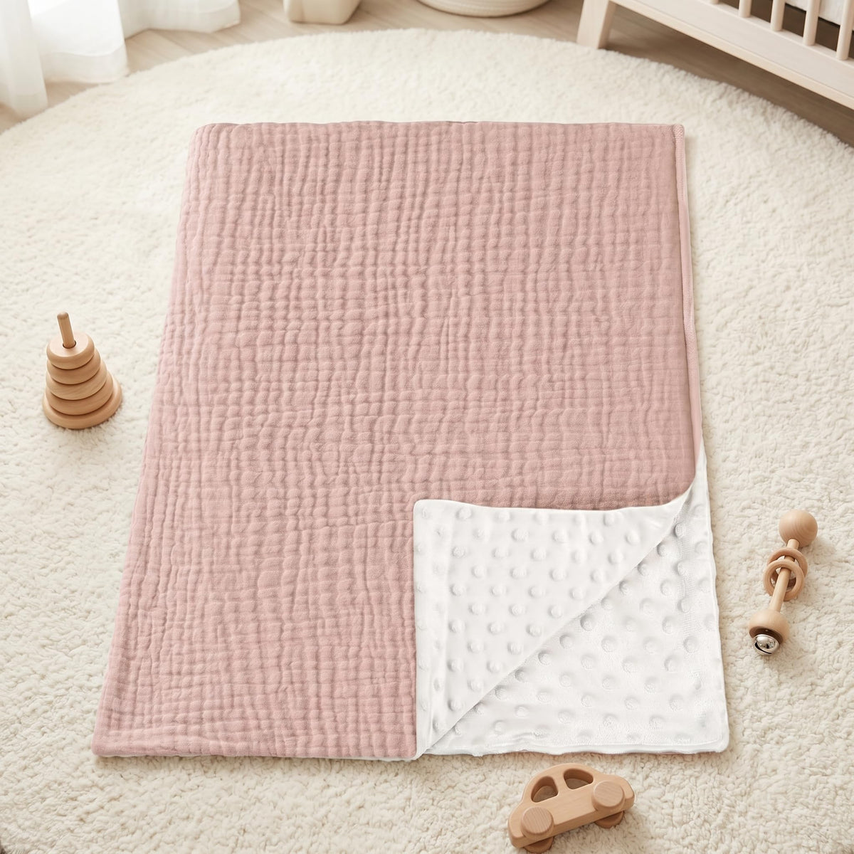 MIAISHUVO Manta de Muselina para Bebé Unisex Suave Manta para Niña y Niño, para Recién Nacidos Tamaño 75x100 cm, Muselinas para Bebé Niña Mantas de Algodón de Gasa (Rosa)