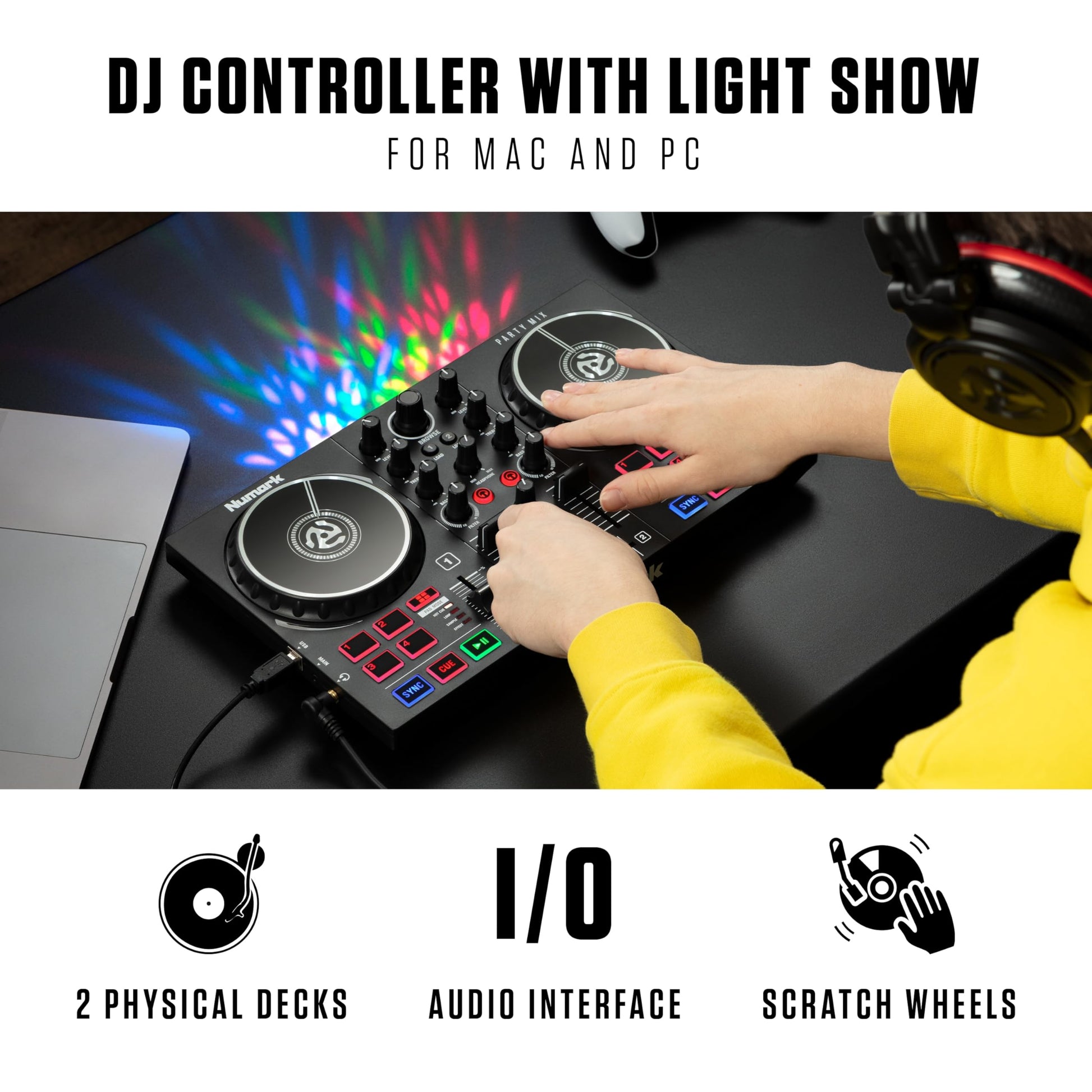Controlador DJ Numark Party Mix II Luces Integradas para Serato DJ Lite y Algoriddim djay Pro AI