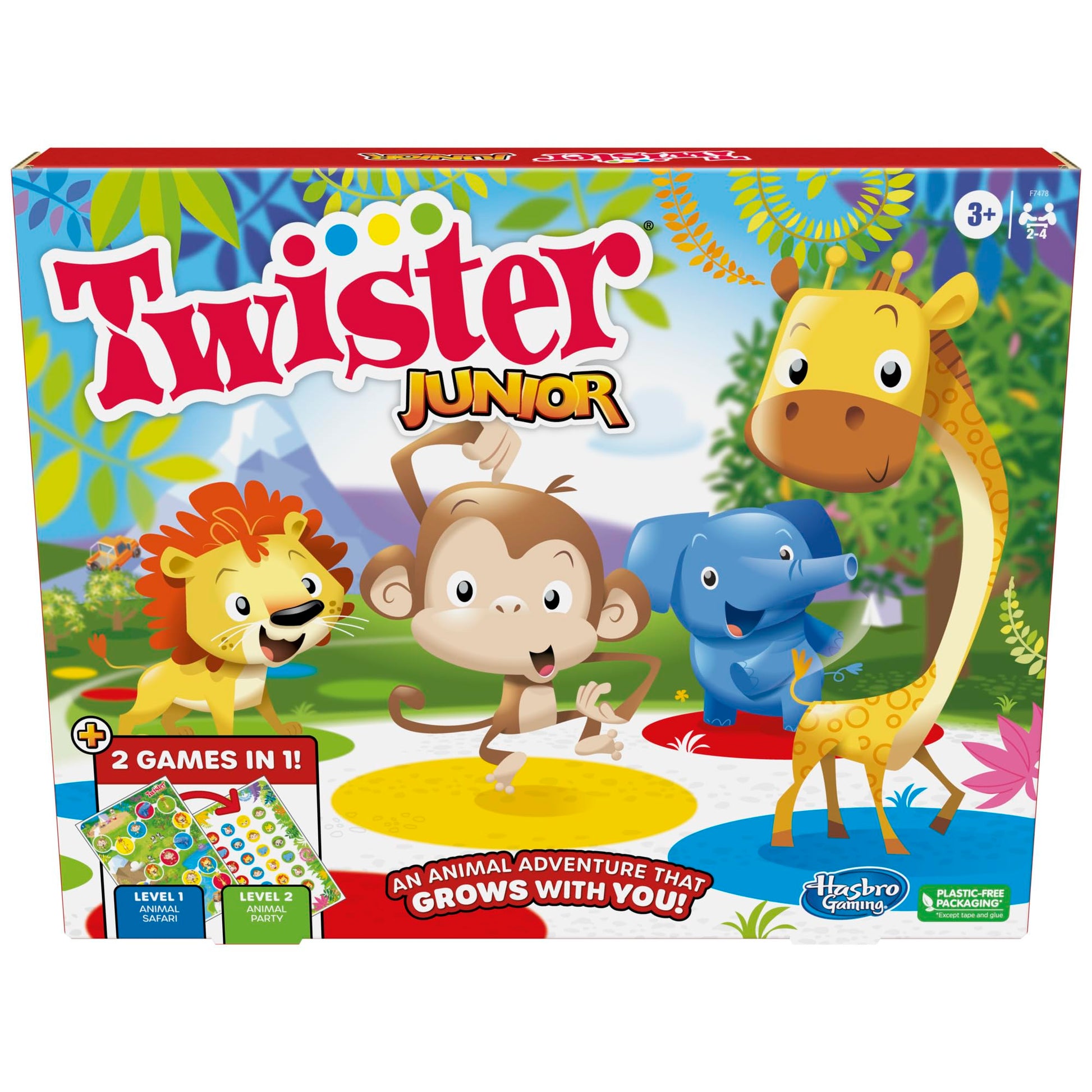 Hasbro Gaming Twister Junior Game, Animal Adventure - Tapete de 2 Caras, 2 Juegos en 1, Juego de Fiesta para niños de 3 años en adelante y 2 a 4 Jugadores (Exclusivo de Amazon)