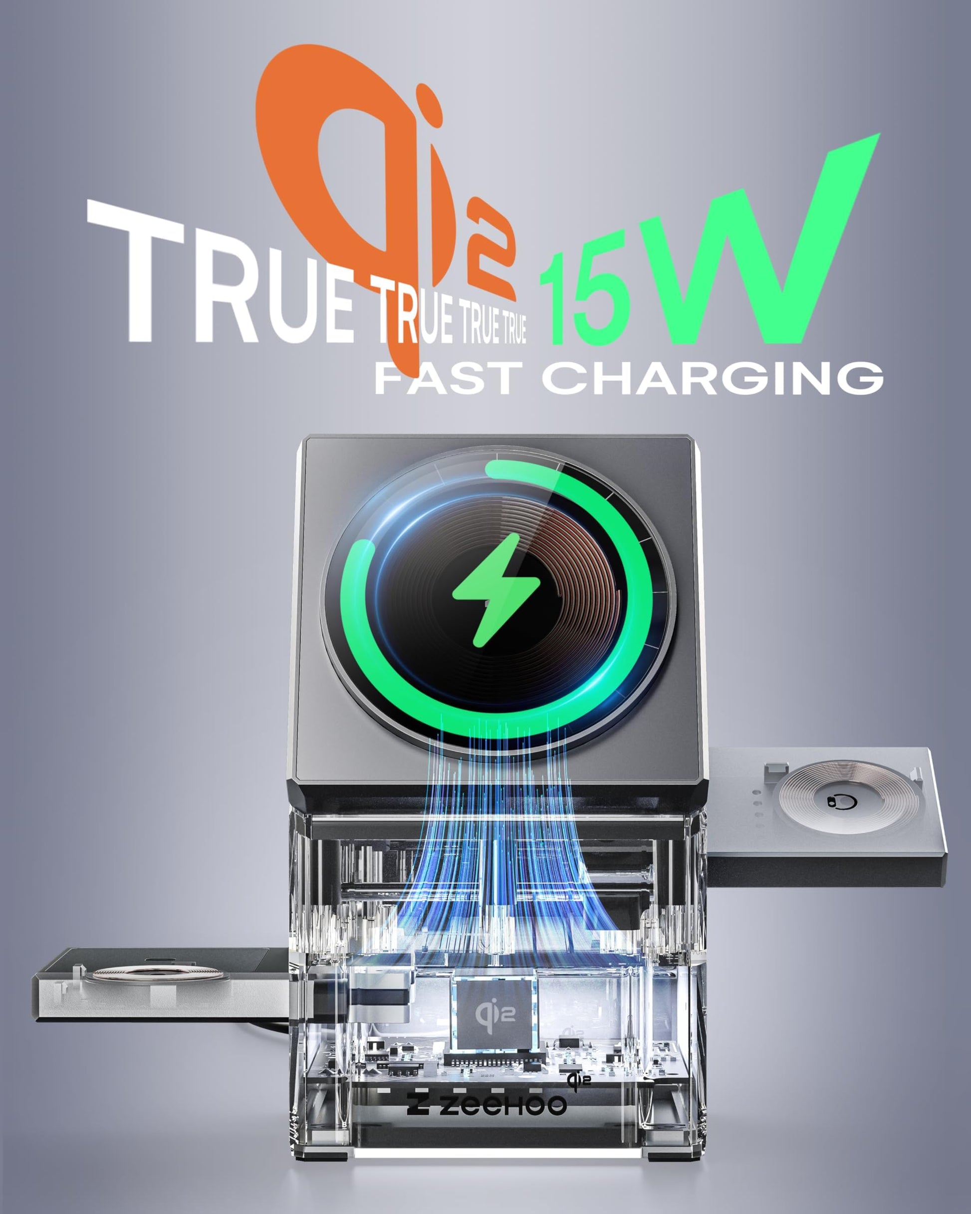 ZEEHOO Estación de Carga 3 en 1 para Apple, iPhone Charger, Certificado Qi2, Soporte de Cargador inalámbrico Giratorio para iPhone 16, 15, 14, 13, 12 Series, Apple Watch, AirPods (Cargador