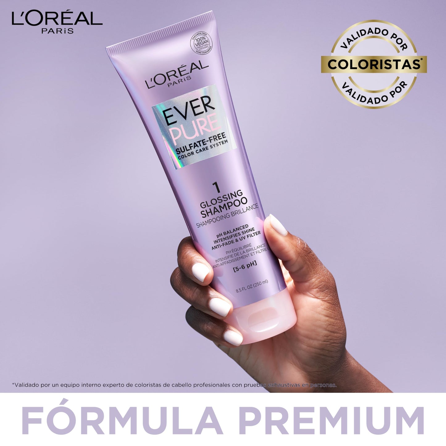 L'Oréal Paris Shampoo con Ph balanceado Ever Pure Glossing controla aporta brillo intenso para todo tipo de pelo teñido Sin Sulfatos, 250ml