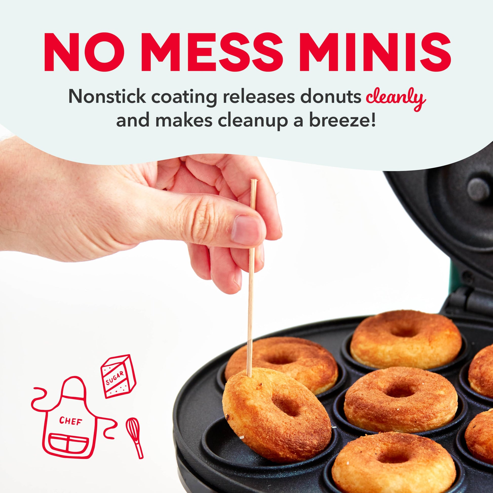 DASH Mini máquina para hacer donas para desayunos, aperitivos, postres y más aptos para niños, con superficie antiadherente, hace 7 donuts - Aqua