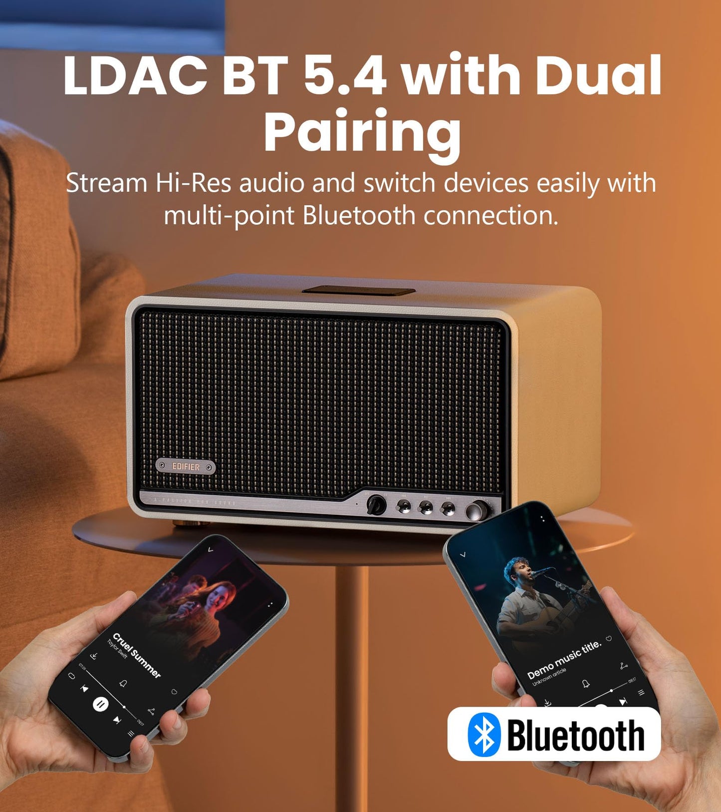 Edifier S300 Altavoz de Mesa Hi-Fi, Audio de Alta Resolución LDAC para Multi-Sala Inalámbrica y Emparejamiento Estéreo, 80W de Potencia Funciona con AirPlay 2, Bluetooth 5.4, Entradas USB-C AUX