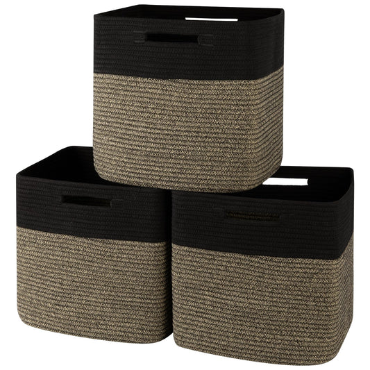 OIAHOMY - Cestas tejidas de cuerda de algodón para organizar 3 unidades de 13 x 13 x 12.6 pulgadas, cestas rectangulares de almacenamiento para ropa, cestas de almacenamiento para niños, sala de