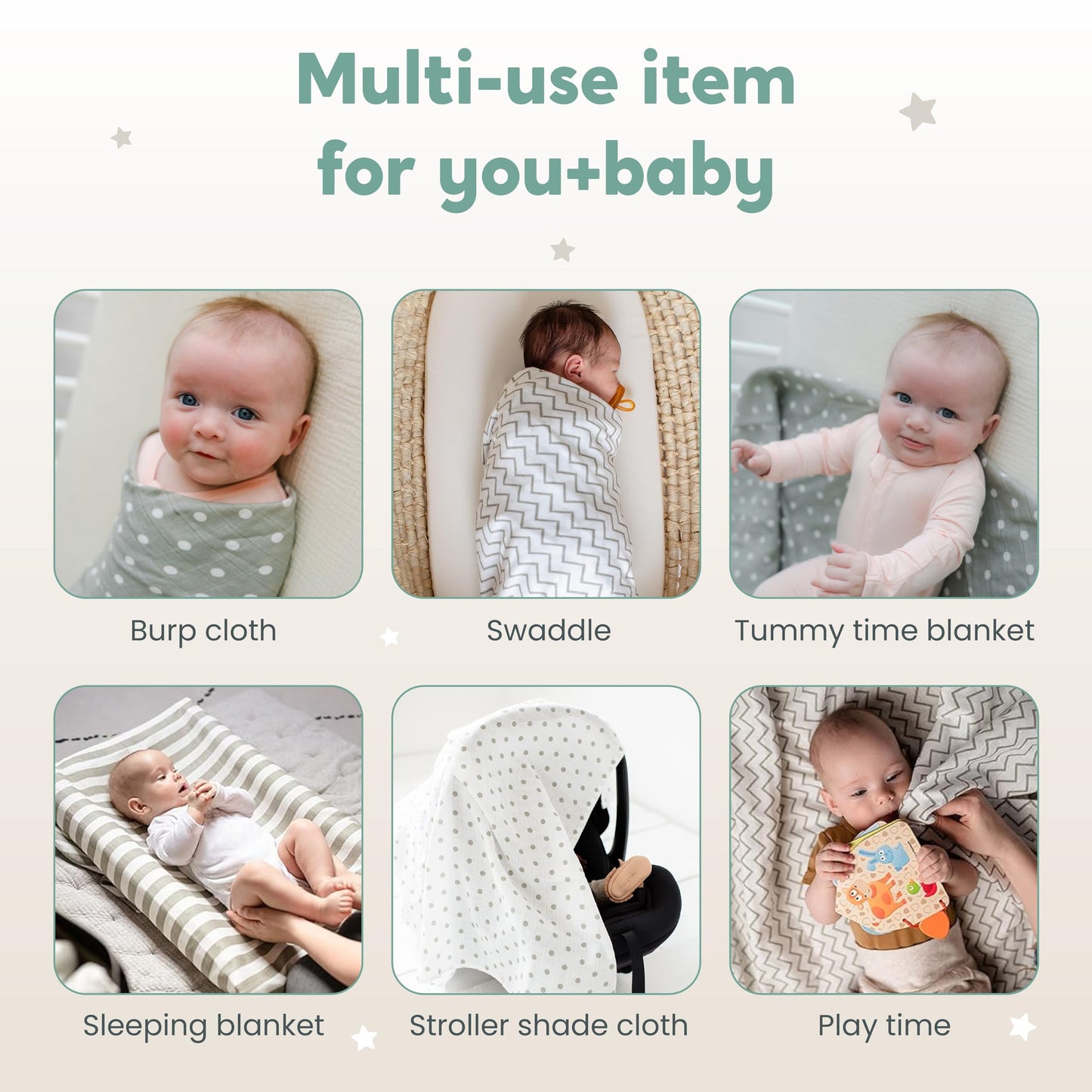 Muslin Swaddle Blankets by CuddleBug - Spots n' Stripes- 4 Pack Baby Blanket for Newborns - Swaddle Blanket, Swaddle Wrap, Muslin Swaddle and Receiving Blankets