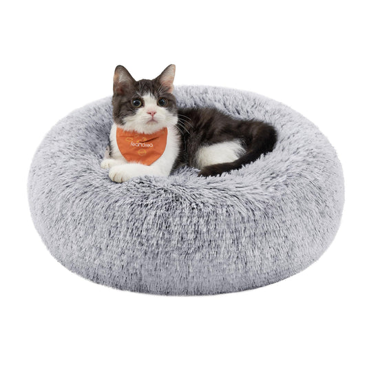 Feandrea Cama de Perros, Cama para Mascotas, Diámetro de 40 cm, Cojín Central Extraíble y Lavable, Alfombra de Felpa, Gris Ombré MPGW036G01