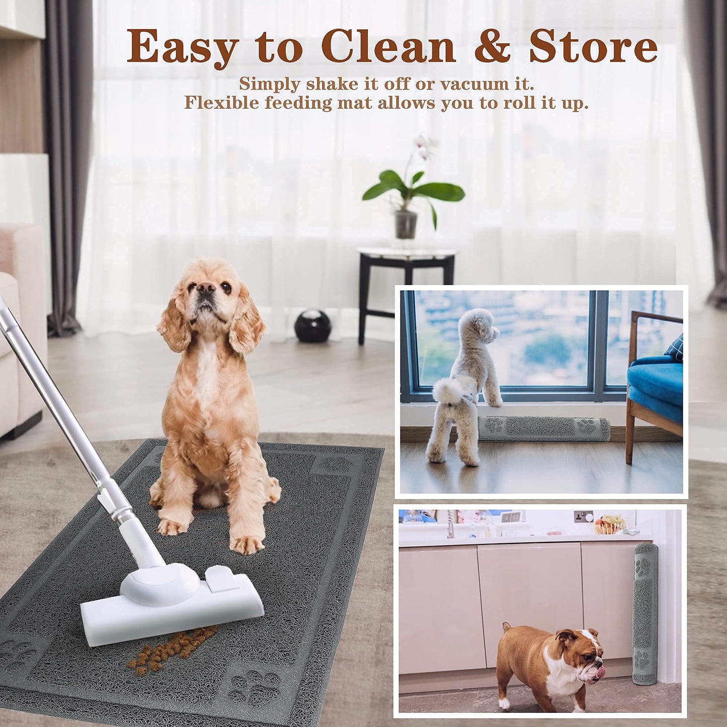 Tapete Impermeable PrimePets Gris 35 x 24 Pulgadas para Comida de Perro y Gato
