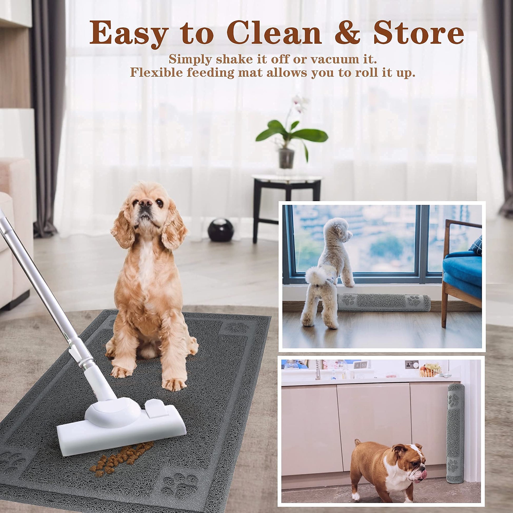 Tapete Impermeable PrimePets Gris 35 x 24 Pulgadas para Comida de Perro y Gato