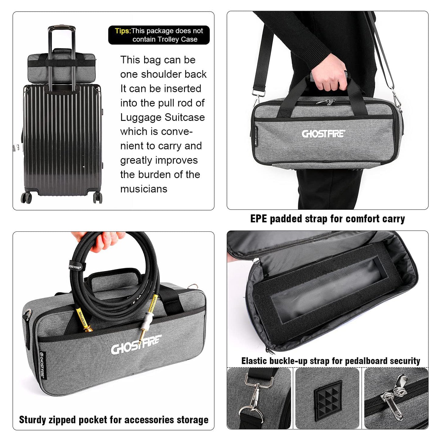 Ghost Fire Guitar Pedal Board Aluminum Alloy 0.8lb Super light Effect Pedalboard13.7''x5.5'' with Carry Bag,SPL-01 and Power Supply GS6