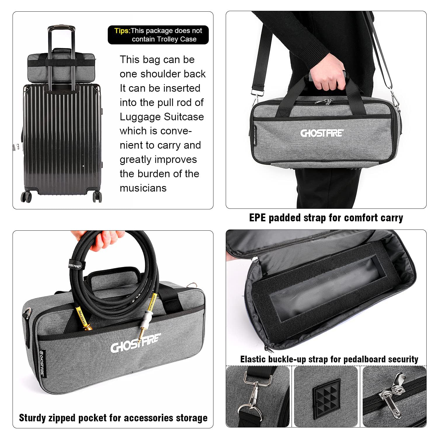 Ghost Fire Guitar Pedal Board Aluminum Alloy 0.8lb Super light Effect Pedalboard13.7''x5.5'' with Carry Bag,SPL-01 and Power Supply GS6