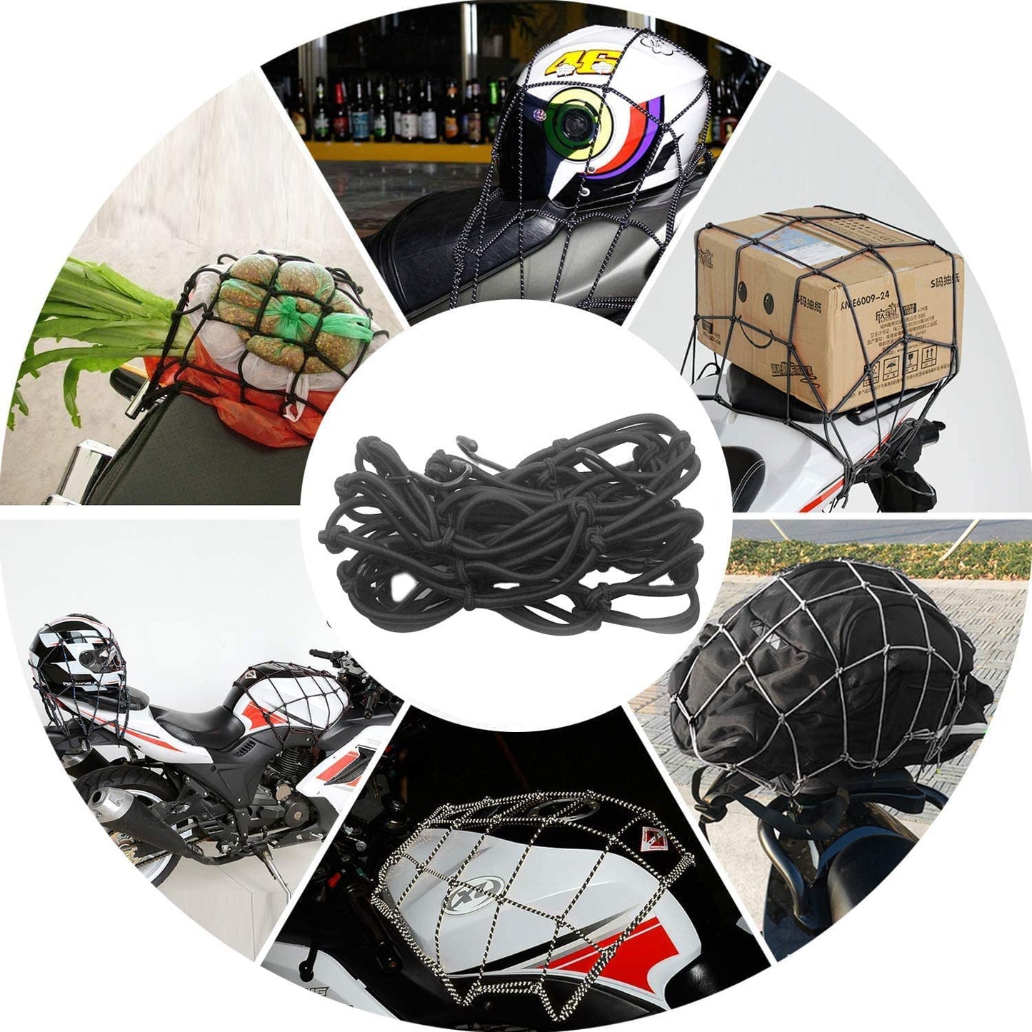 GLURIZ 3 Redes para Motocicleta, Correa de Casco Cuerda Moto, Red Elástica Moto, Correa de Carga Moto, Elástica Moto Red de Equipaje, Carga Equipaje Ajustable con Ganchos, Elásticos Arañas Redes