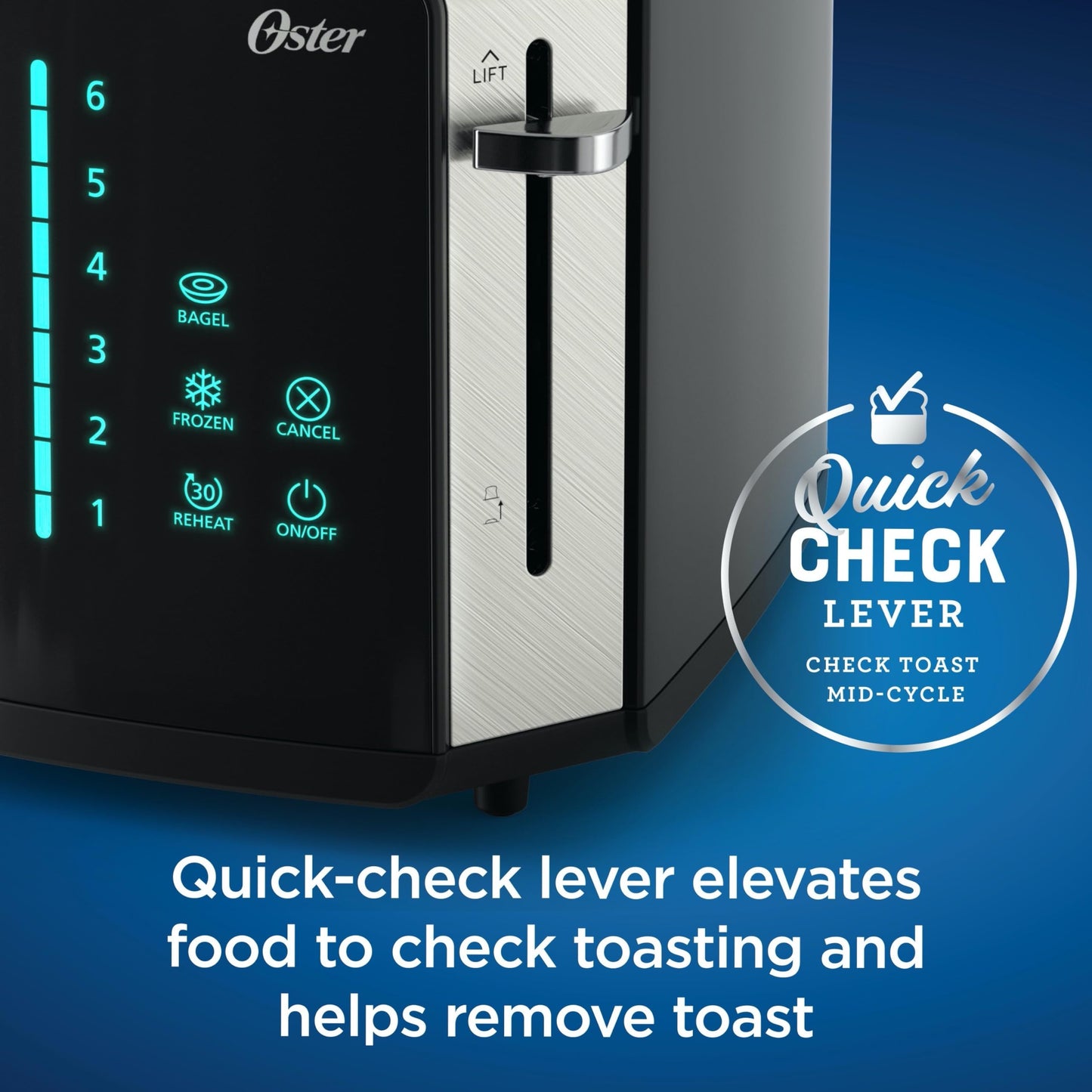 Oster tostador de visualización táctil de 4 rebanadas, temporizador de cuenta regresiva, 6 ajustes de sombra, tecnología Easy Touch, modos Bagel/recalentamiento/congelado, acero inoxidable