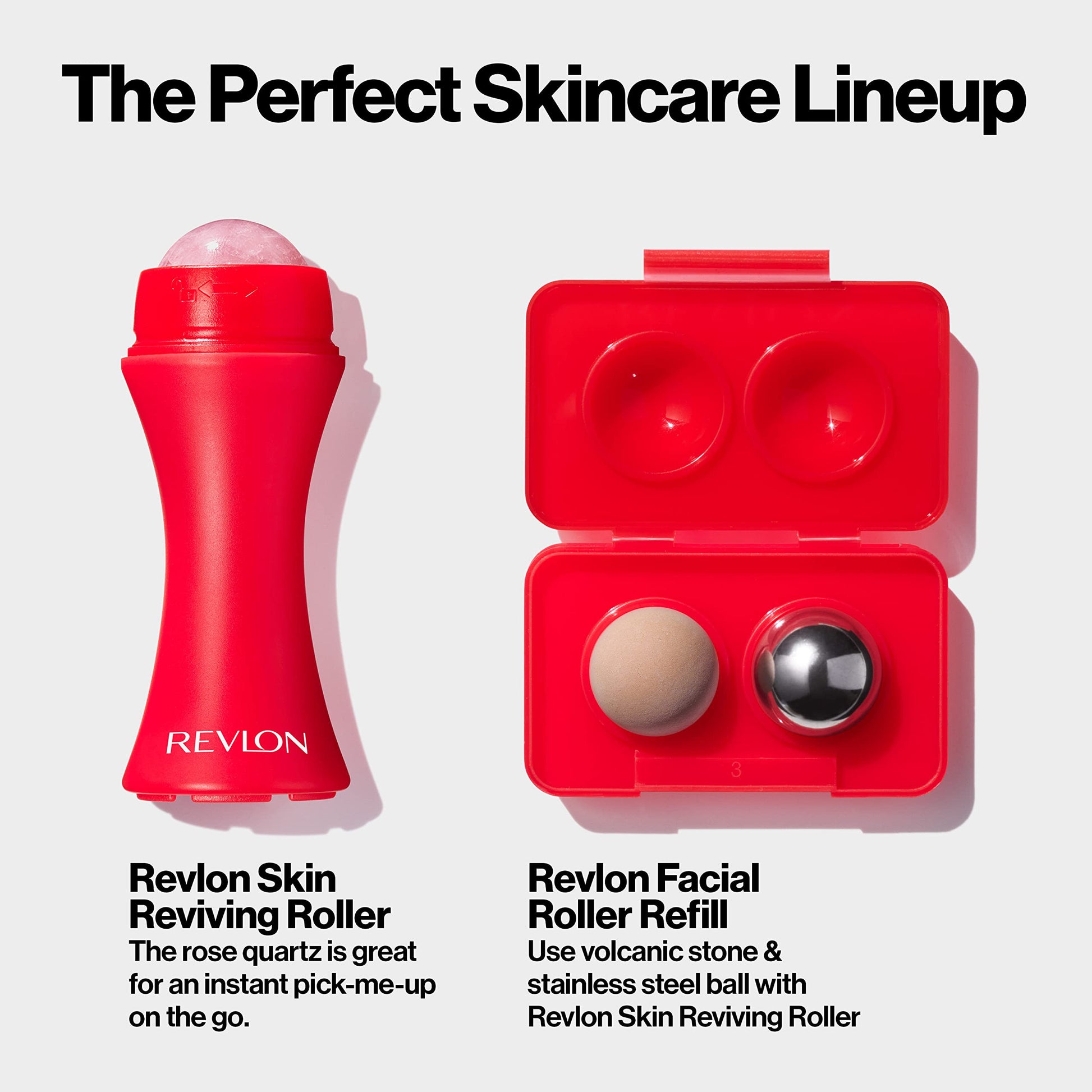 Revlon Oil Absorbing & Cooling Facial Roller Refill Pack with Stainless Steel & Lava Stones in Storage Case, Eco-Friendly, Easy to Clean, 1 count