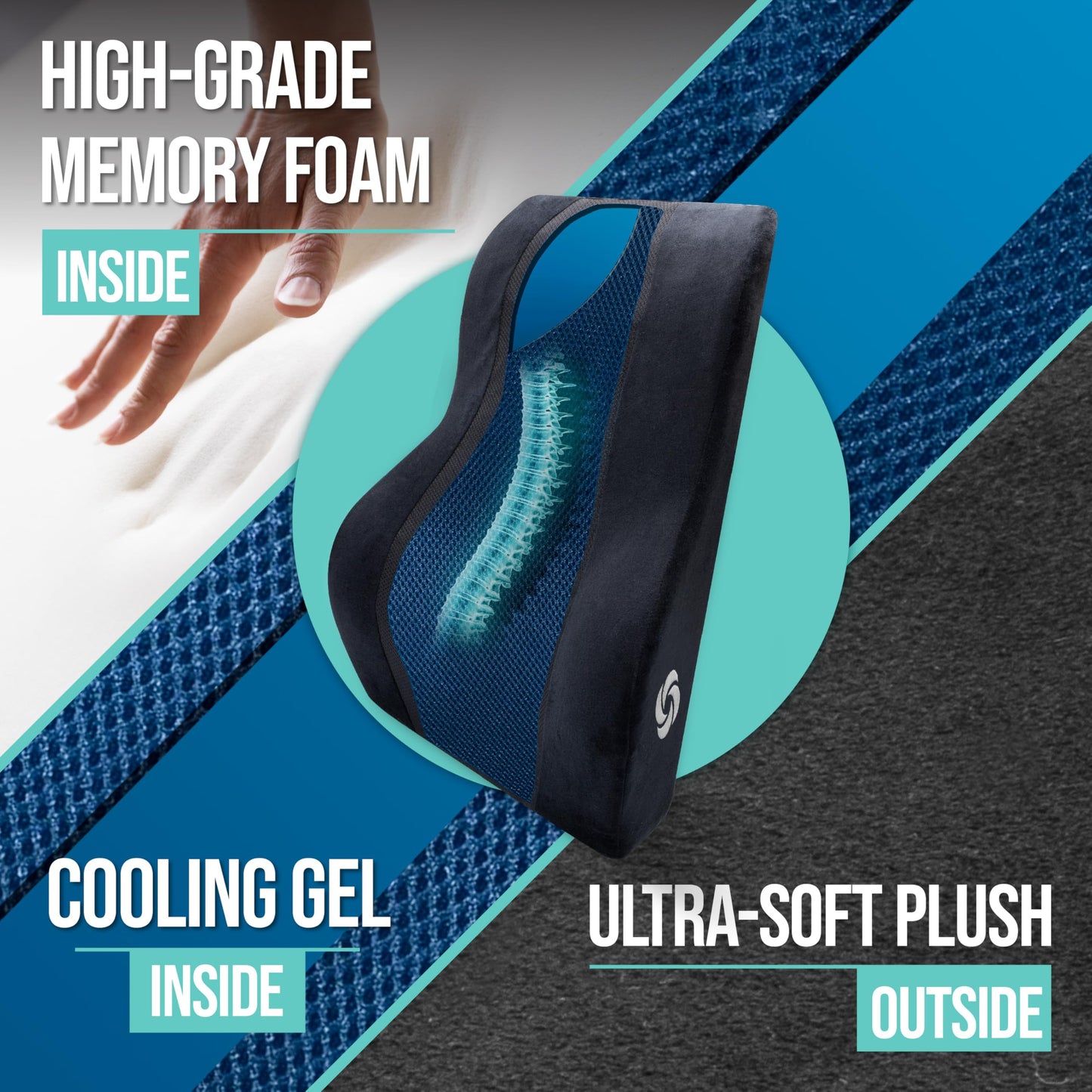 Cojín Soporte Completo de Espalda Samsonite con Gel Refrigerante y Espuma Viscoelástica de Grado Prémium en Felpa Suave