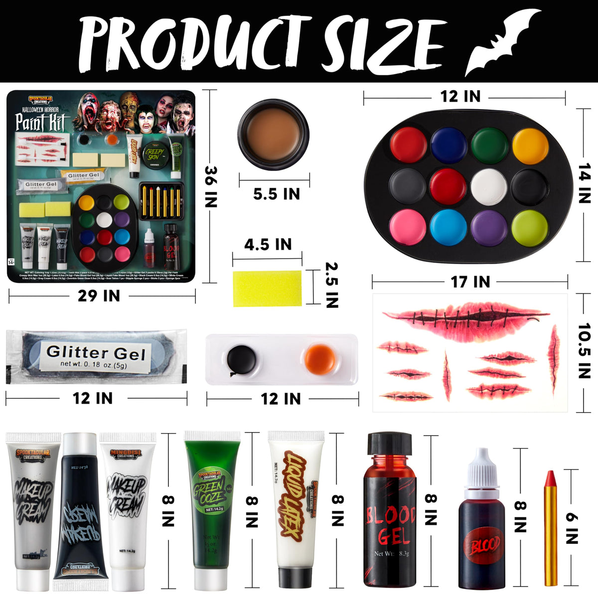 Spooktacular Creations Juego de 20 piezas de maquillaje familiar de Halloween con cicatriz, esponjas, maquillaje en crema, disfraz de sangre falsa fácil de poner y quitar para suministros de fiesta de Halloween