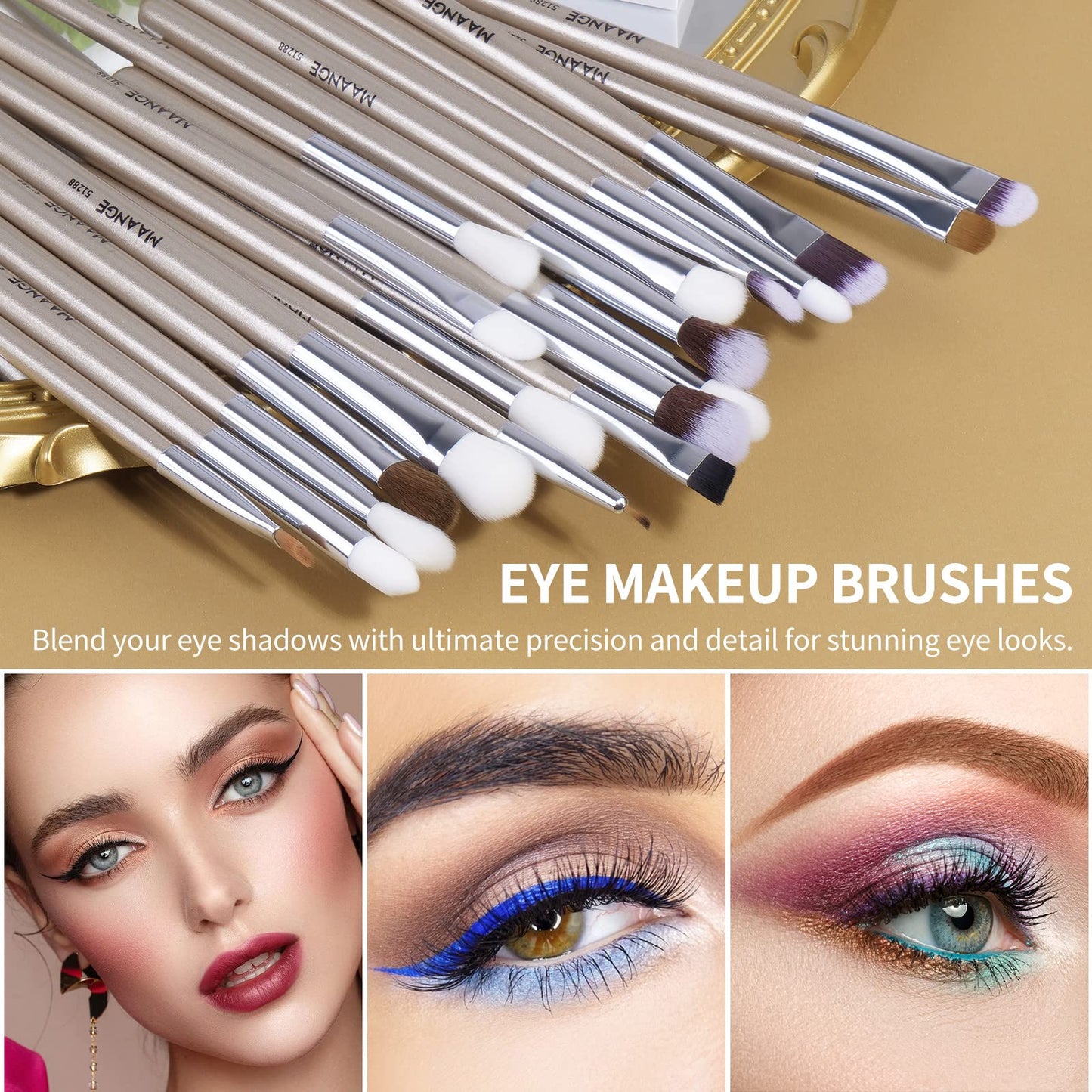 Brochas de Maquillaje Profesional 30 Piezas kit Alta Calidad Sintético Brochas Maquillaje Sombras de Brochas para Ojos en Polvo para Base de Maquillaje -Champagne Gold