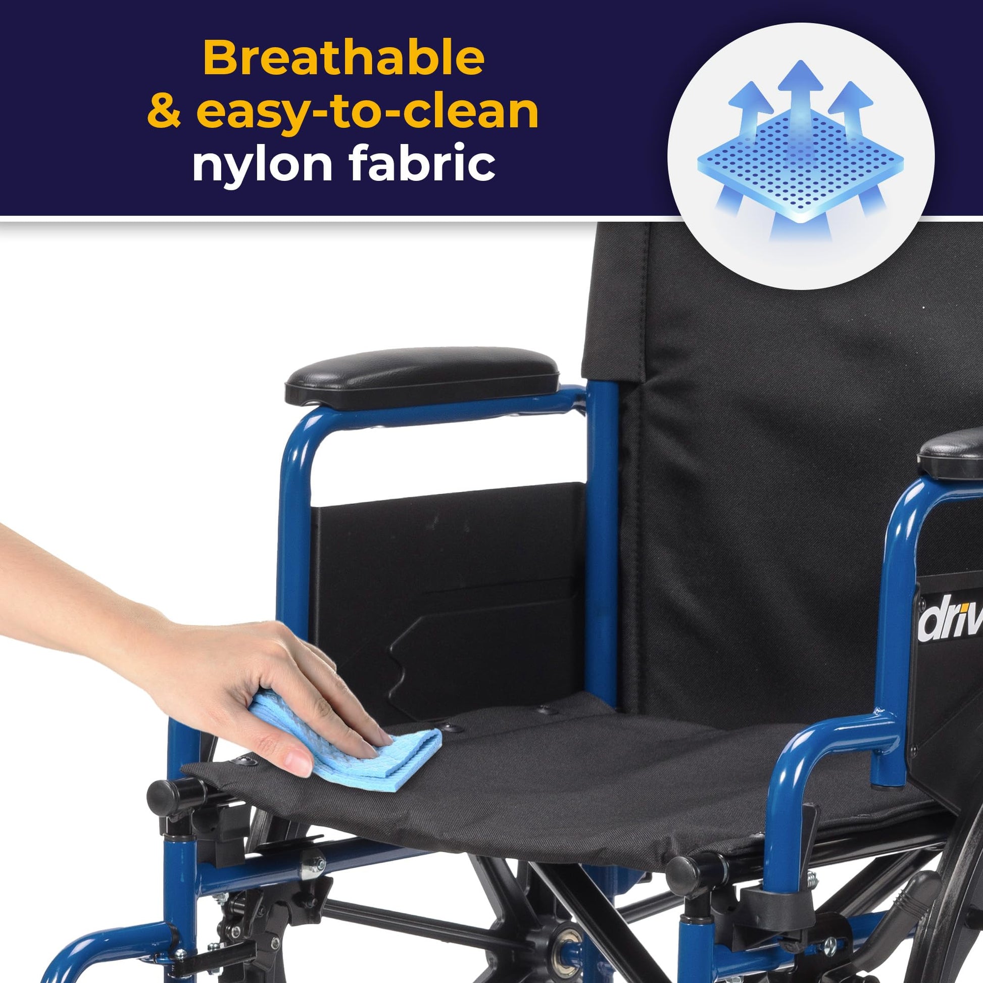Silla de Ruedas Drive Medical Azul con Brazos de Escritorio Desmontables y Reposapiés Abatible
