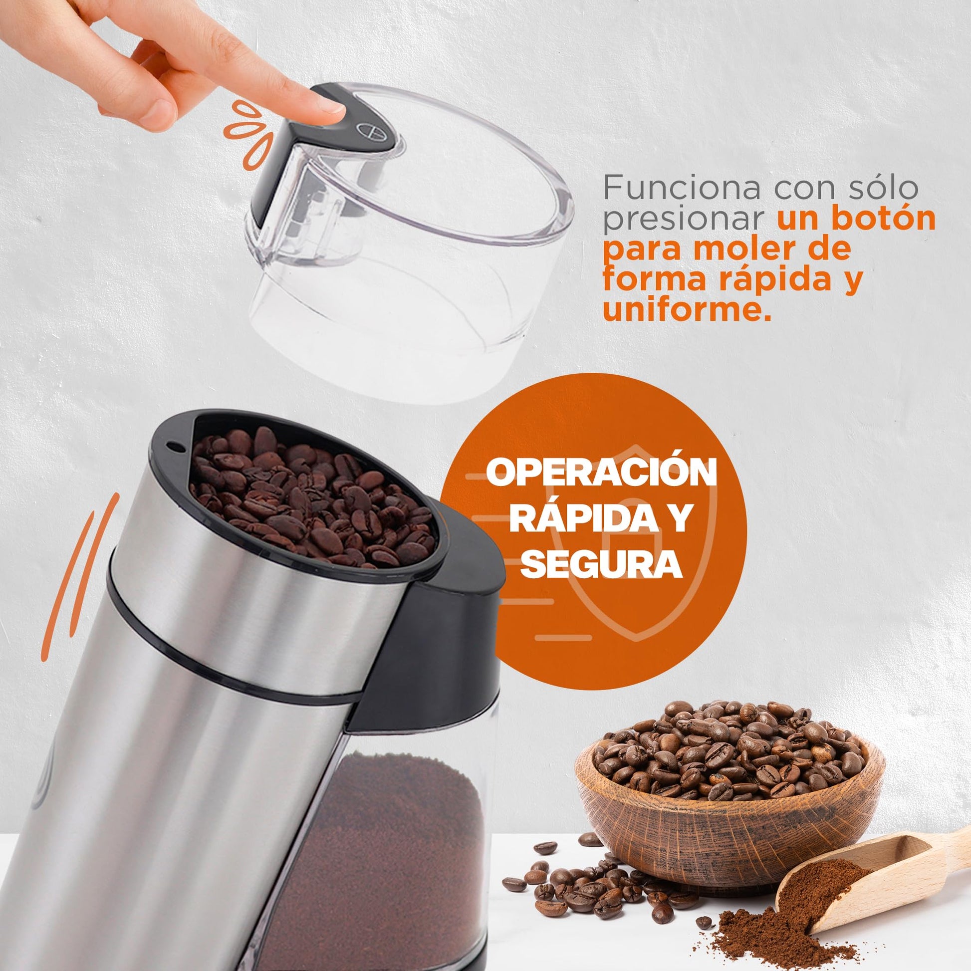 Molino de Café y Especias MasterChef Hukën Acero Inoxidable Motor 150W Ideal para Molido Perfecto