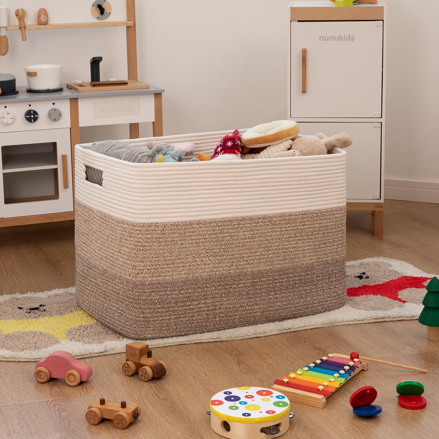 OIAHOMY - Cesta de manta súper grande de 108 L, 25 x 16 x 16 pulgadas, cestas tejidas rectangulares para almacenamiento, cesta de cuerda de algodón para sala de estar, almacenamiento de juguetes con