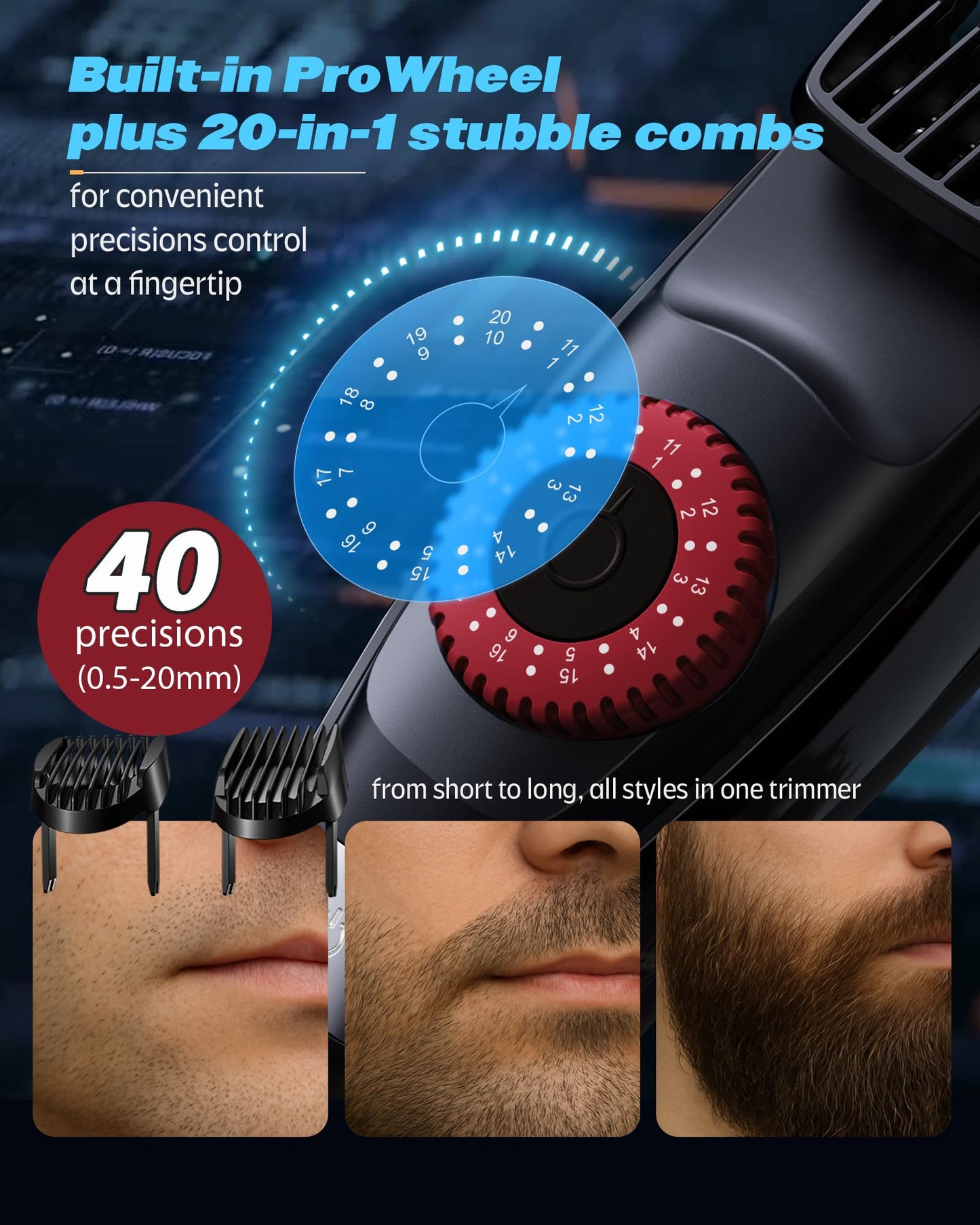Voukad Recortadora Eléctrica De Precisión 40 Para Barba, Rostro, Bigote, Cuerpo Y Orejas. Kit De Aseo Impermeable Para Hombre.