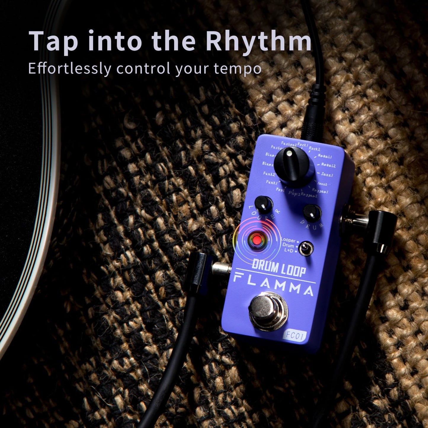 Pedal Looper de Guitarra Flamma FC01 Negro con Máquina de Tambores 2 en 1