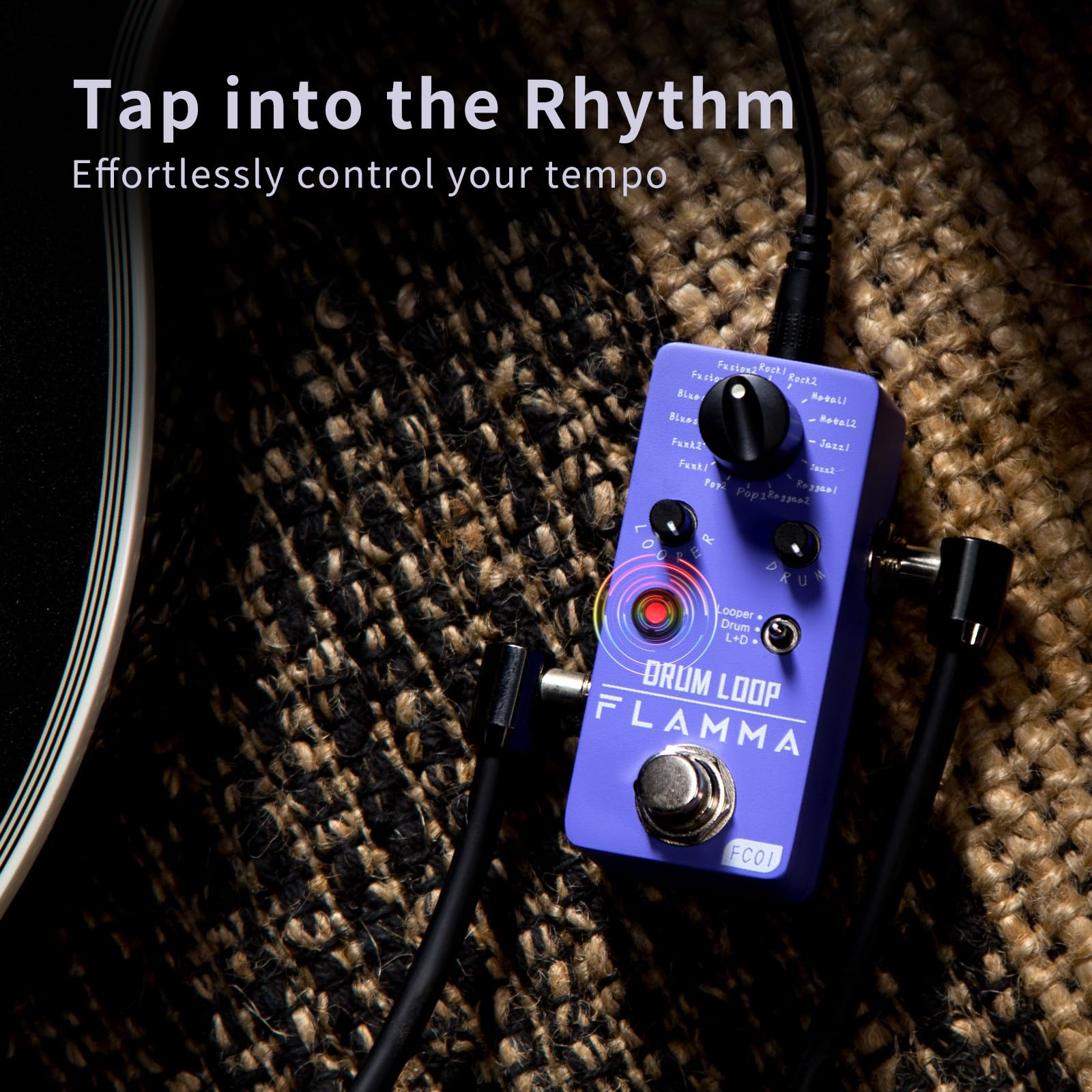 Pedal Looper de Guitarra Flamma FC01 Negro con Máquina de Tambores 2 en 1