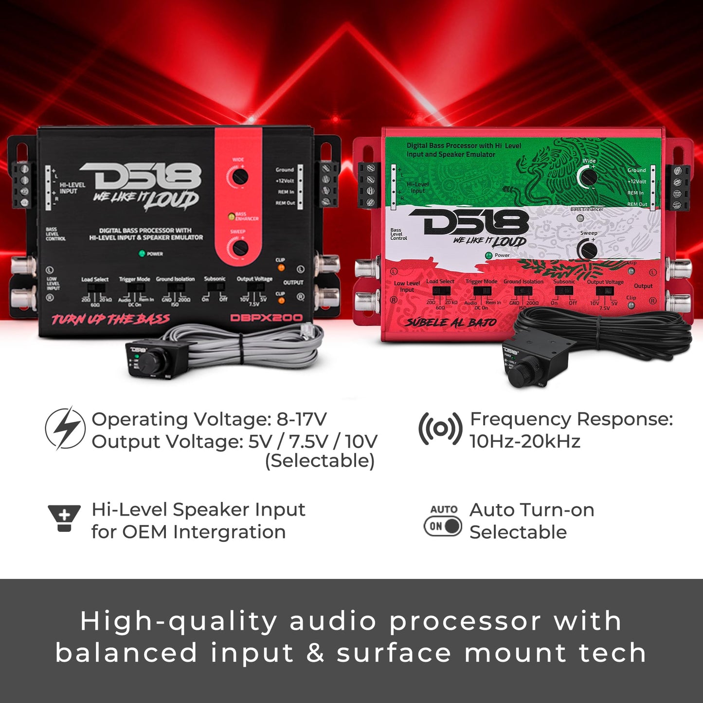 DS18 DBPX200 Procesador Digital de Graves con convertidor de señal de Alta a Baja y emulador de Altavoces, procesador de restauración de Graves Digitales, Entrada/Salida de preamplificador de 2