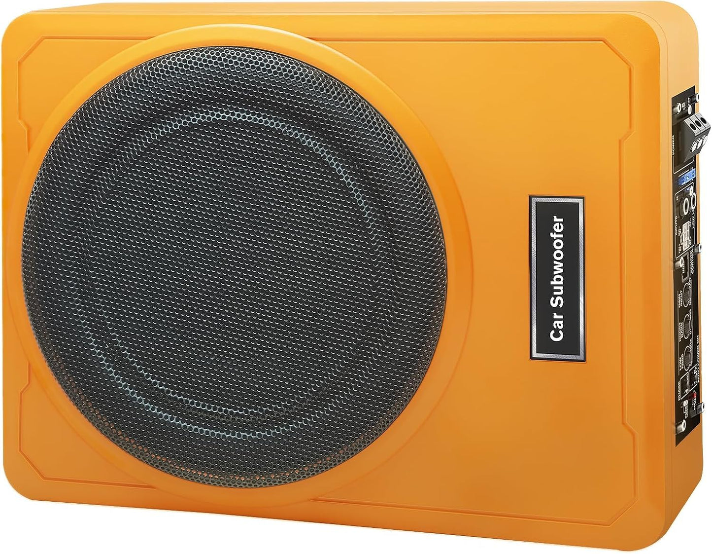 litillbuly Subwoofer de 10 pulgadas 1200 W naranja para coche, subwoofer delgado para debajo del asiento, entrada de nivel alto/bajo, subwoofer de audio para coche/camión, subwoofer incorporado