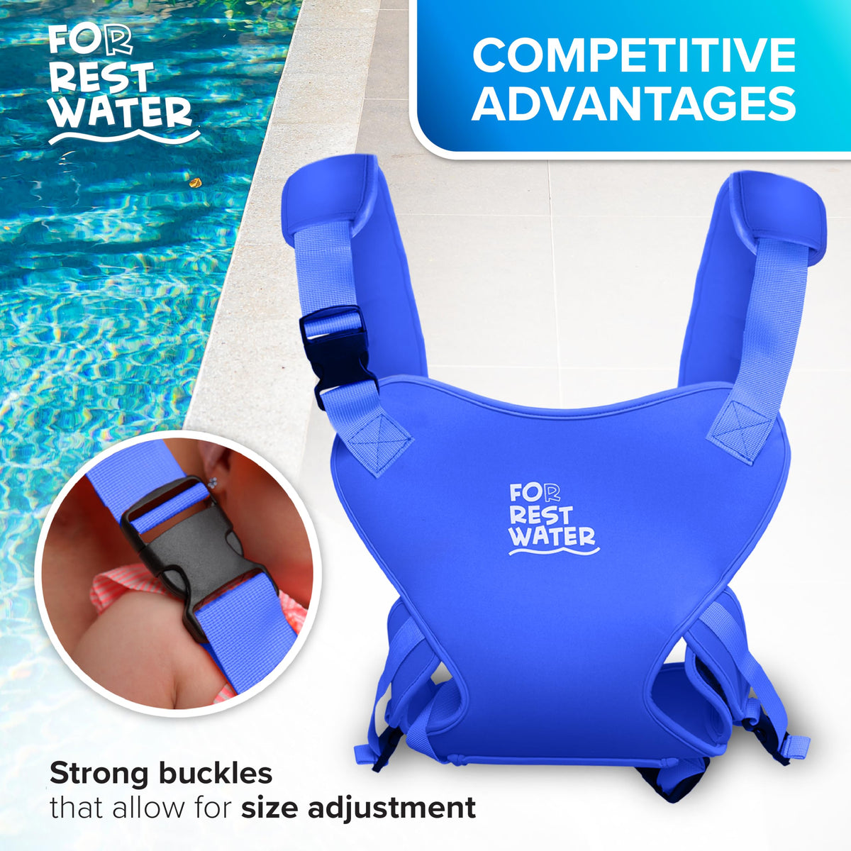 Portabebés para agua de descanso – Eslinga ergonómica de neopreno de alta calidad para diversión en agua y tierra cálida y segura (4-24 meses) – Arnés ajustable para bebés y niños pequeños (Darkblue)