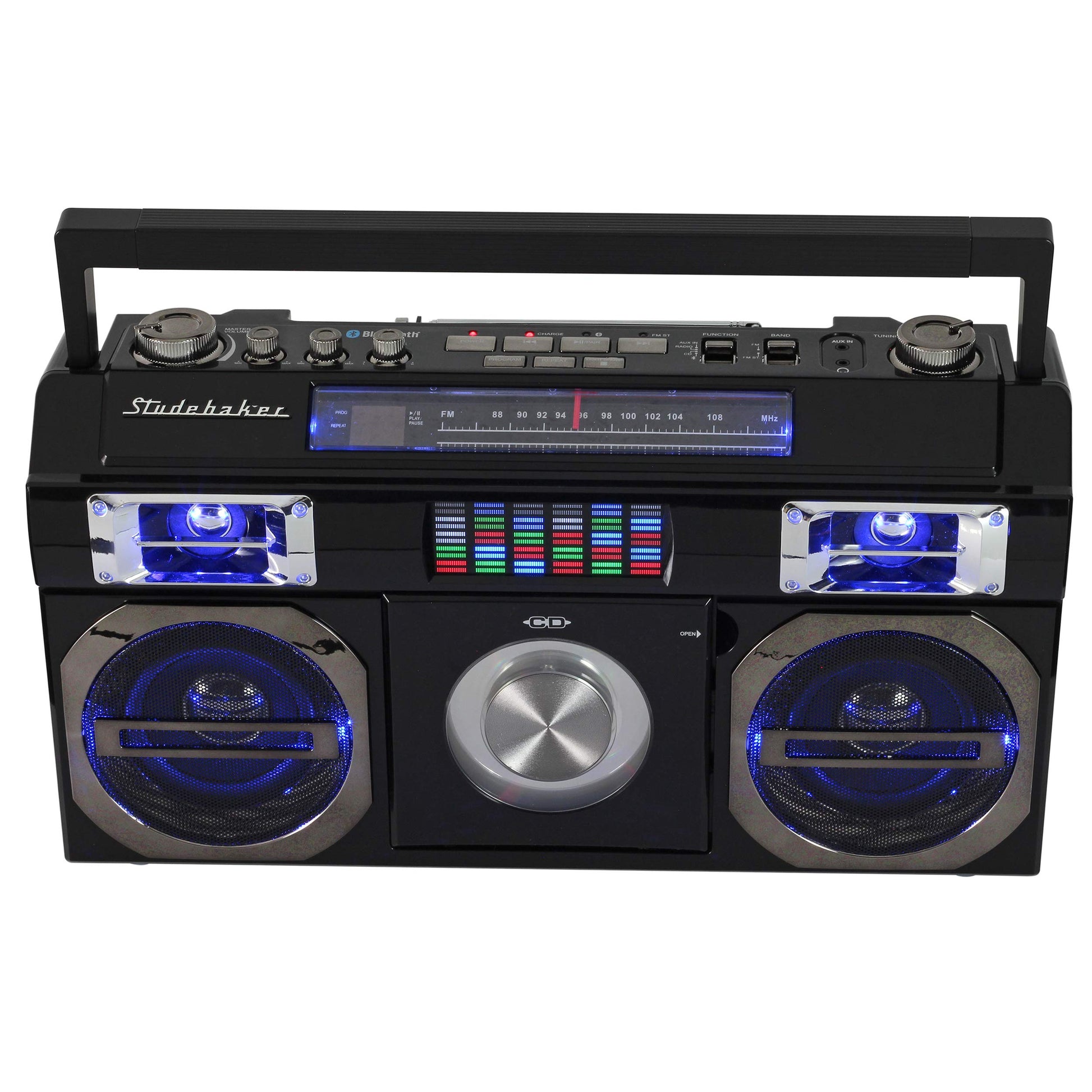 Boombox Bluetooth Retro 80's Studebaker Azul con Radio FM y Reproductor de CD