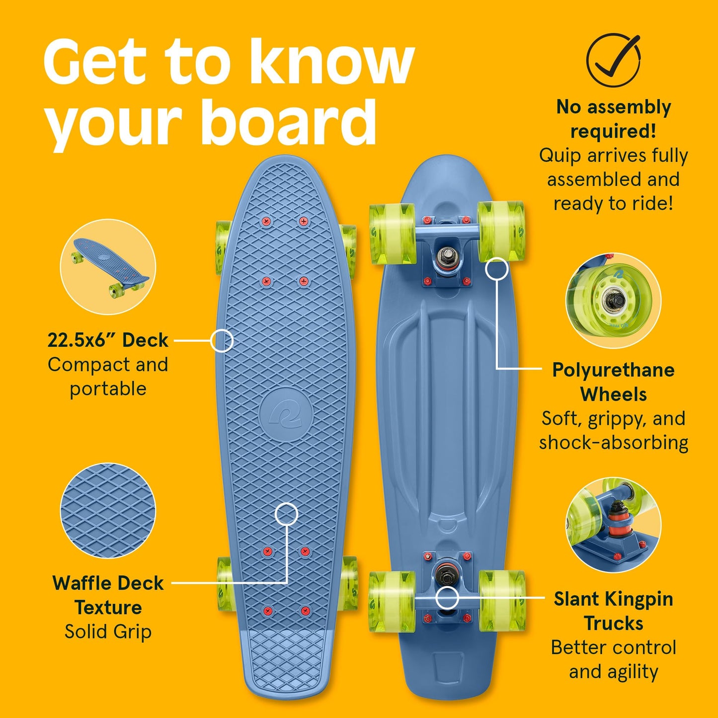 Monopatín Retrospec Retro Clásico de 22.5 Pulgadas con Rodamientos ABEC 7 y Ruedas de Poliuretano