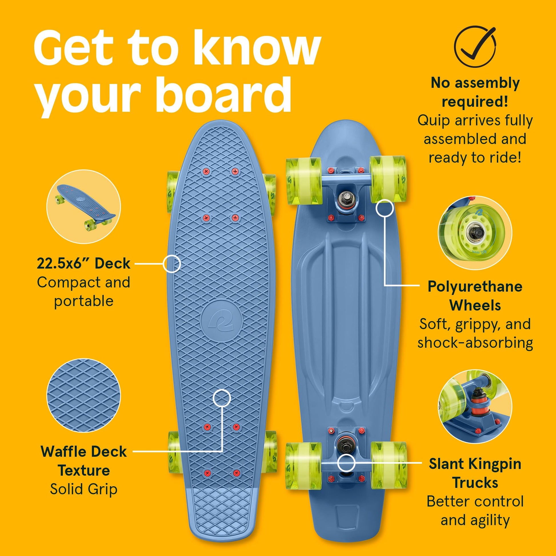 Monopatín Retrospec Retro Clásico de 22.5 Pulgadas con Rodamientos ABEC 7 y Ruedas de Poliuretano