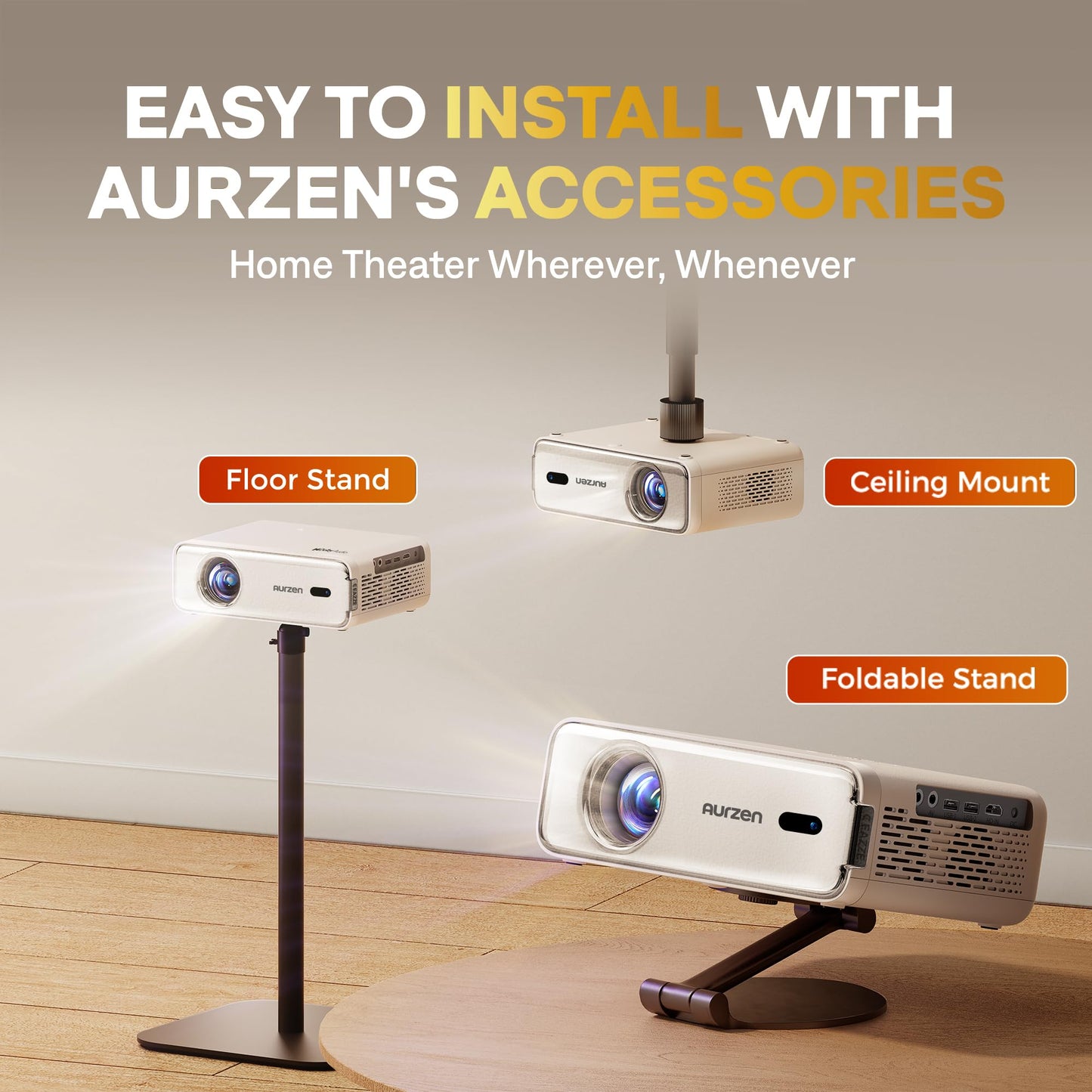 Aurzen EAZZE D1 Proyector inteligente con WiFi y Bluetooth, licencia oficial de Netflix, enfoque automático y piedra clave, audio DoIby, zoom, película nativa 1080P, mini proyector portátil para