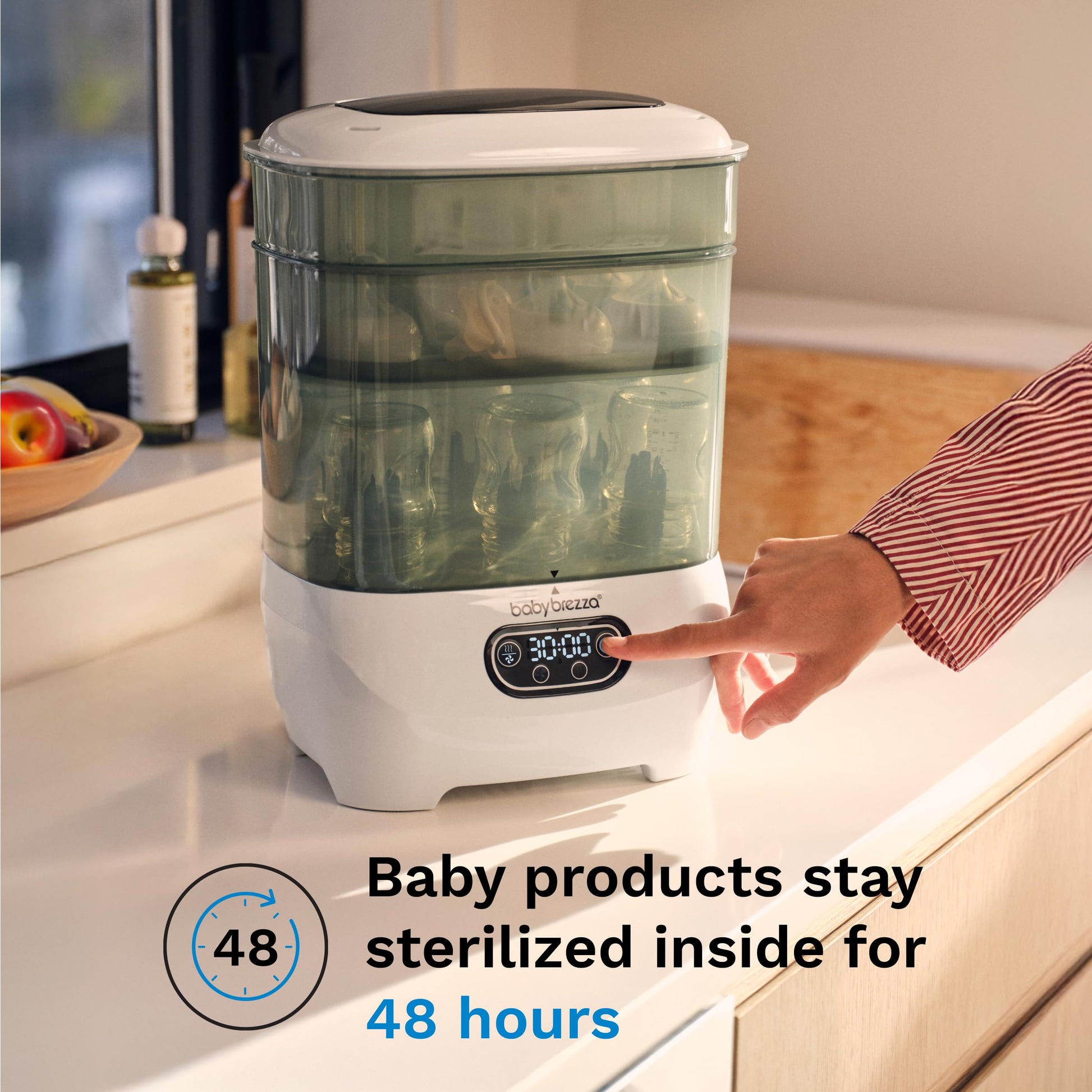 Baby Brezza - Esterilizador y secador de botellas avanzado - Máquina eléctrica de esterilización a vapor universal para todas las botellas: plástico + piezas de chupetes de vidrio, filtración HEPA