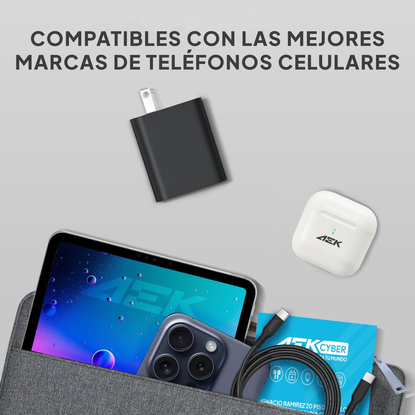 AEK CYBER G01V8N Cargador Tipo USB a V8 con Cable 1m, 10W 5 en 1 Cargador Carga Rapida Y eficiente, Cargador USB con Cable de 2.1A, Salida 5V / 2A 60Hz (Negro)