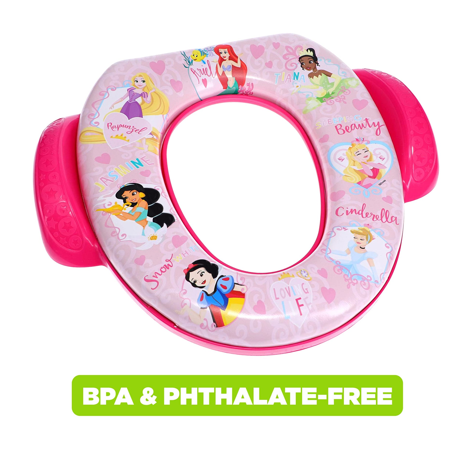Disney Princess"Loving Life" - Asiento suave para ir al baño y al baño, cojín suave, entrenamiento para ir al baño, seguro, fácil de limpiar