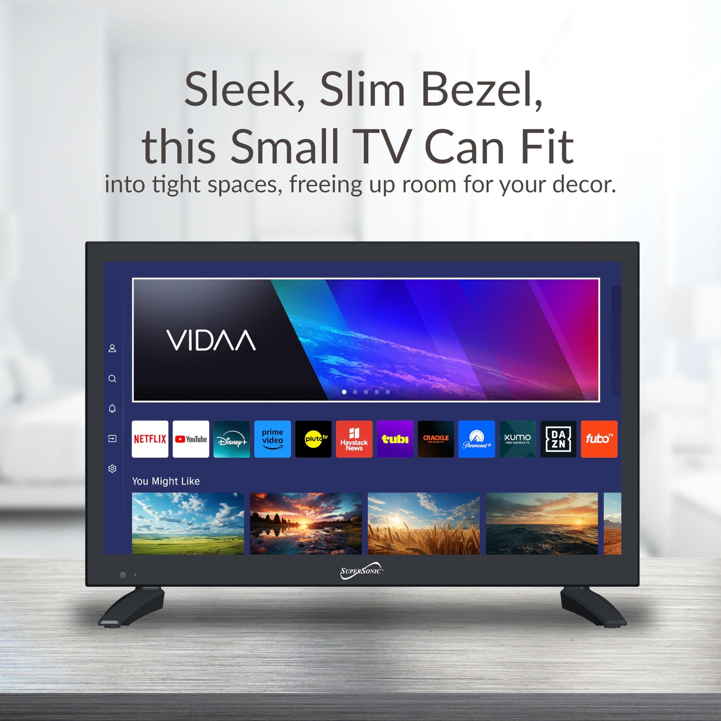 Televisor LED Supersonic 18.5 Pulgadas VIDAA Negro Inteligente WiFi 1080p HDMI ARC USB Integrado