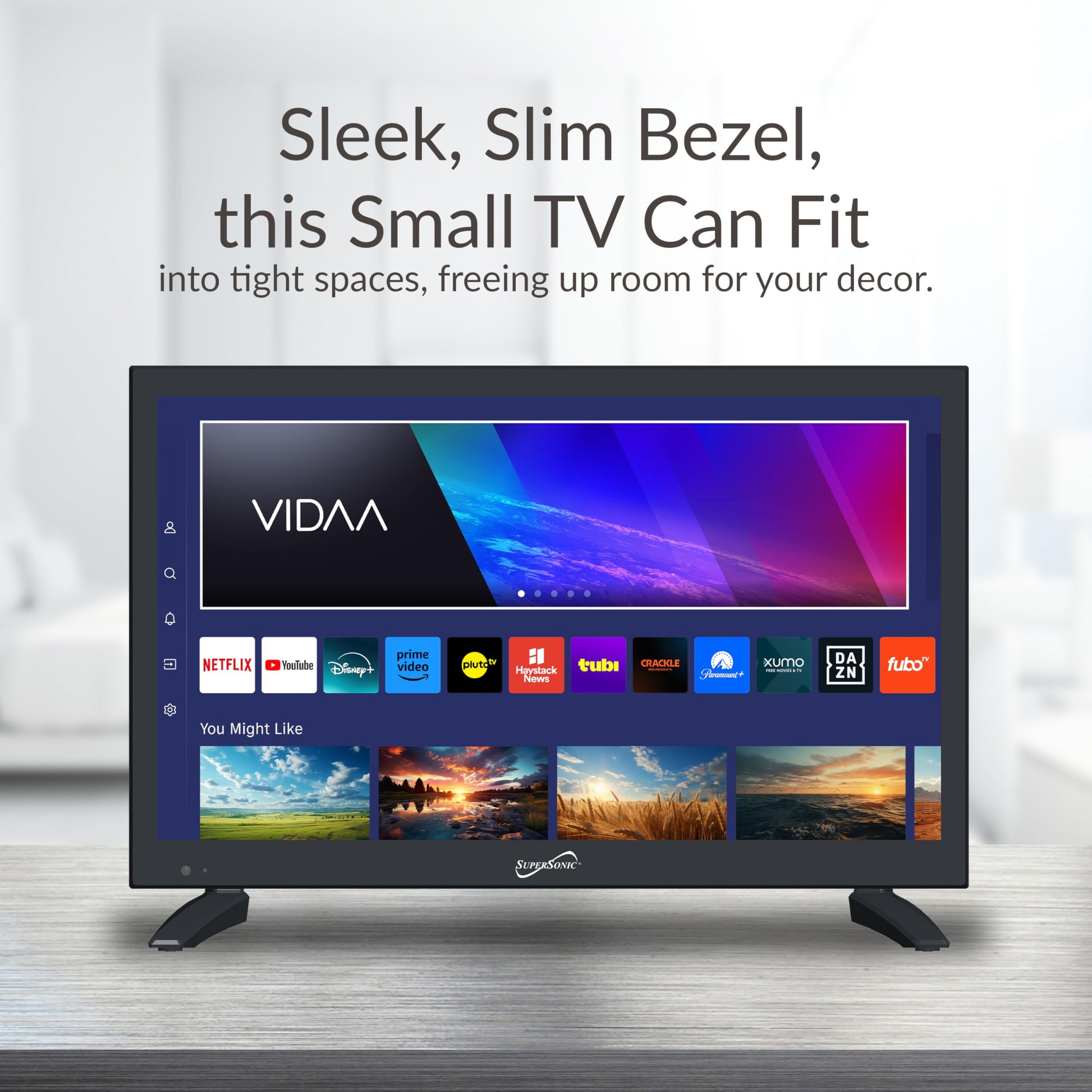 Televisor LED Supersonic 18.5 Pulgadas VIDAA Negro Inteligente WiFi 1080p HDMI ARC USB Integrado