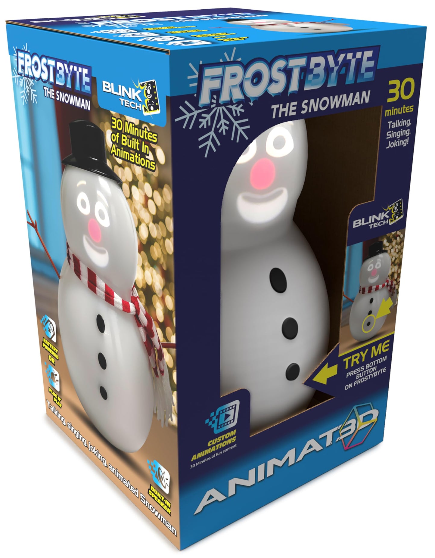 ANIMAT3D FrostByte Talking - Muñeco de nieve animado con proyector integrado y altavoz Plug 'n Play